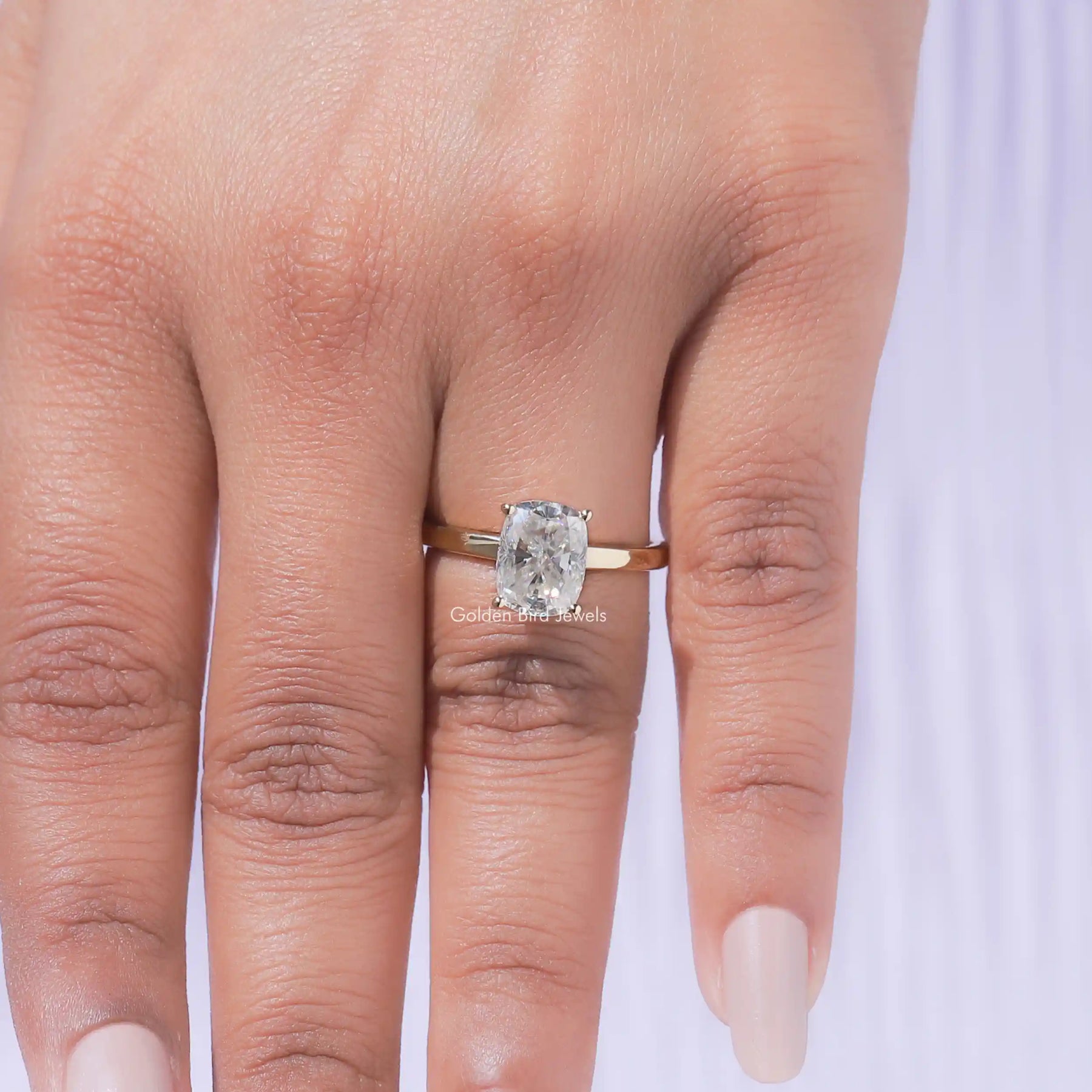 Cushion Cut Moissanite Ring In finger