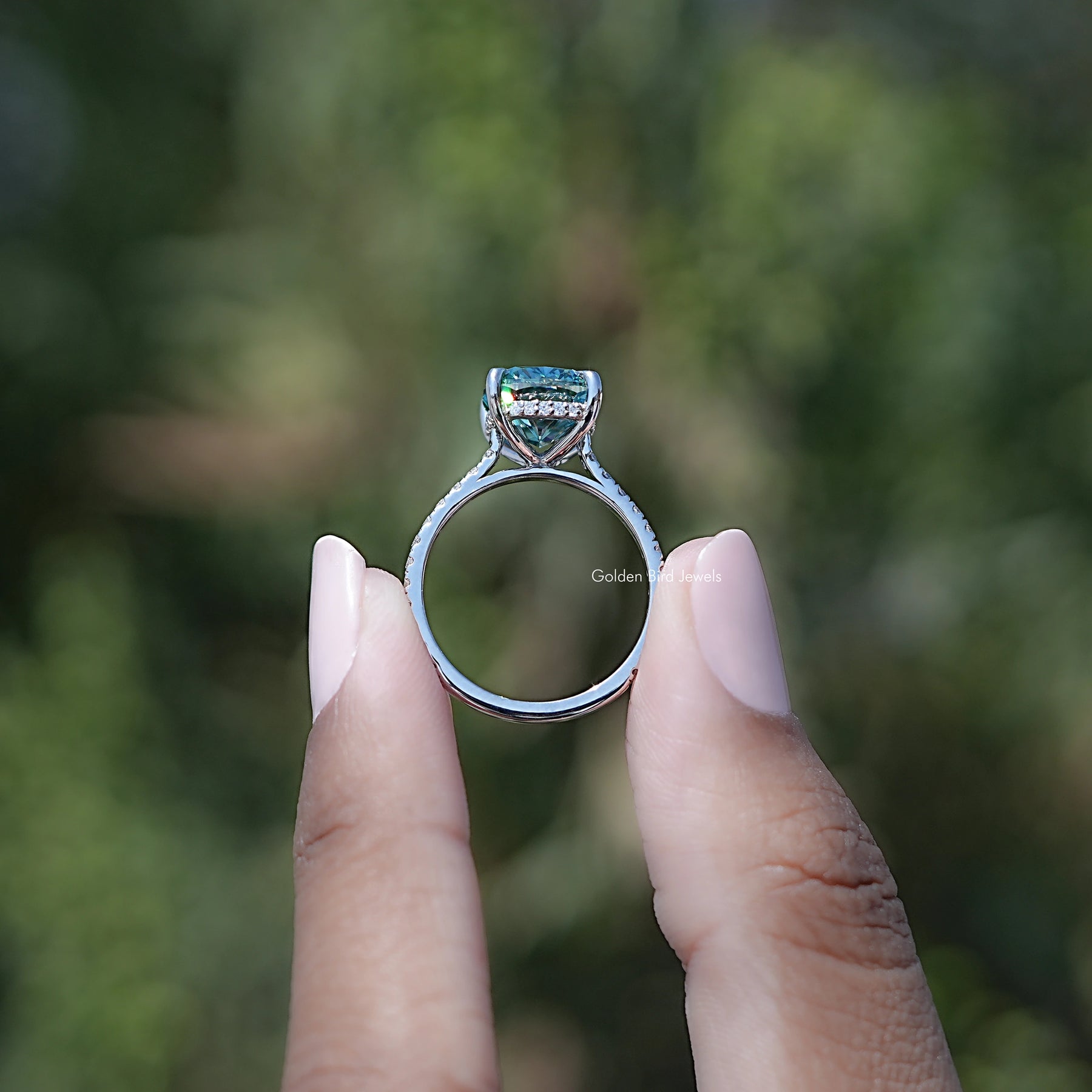 Elongated Cushion Cut Moissanite Hidden Halo Ring