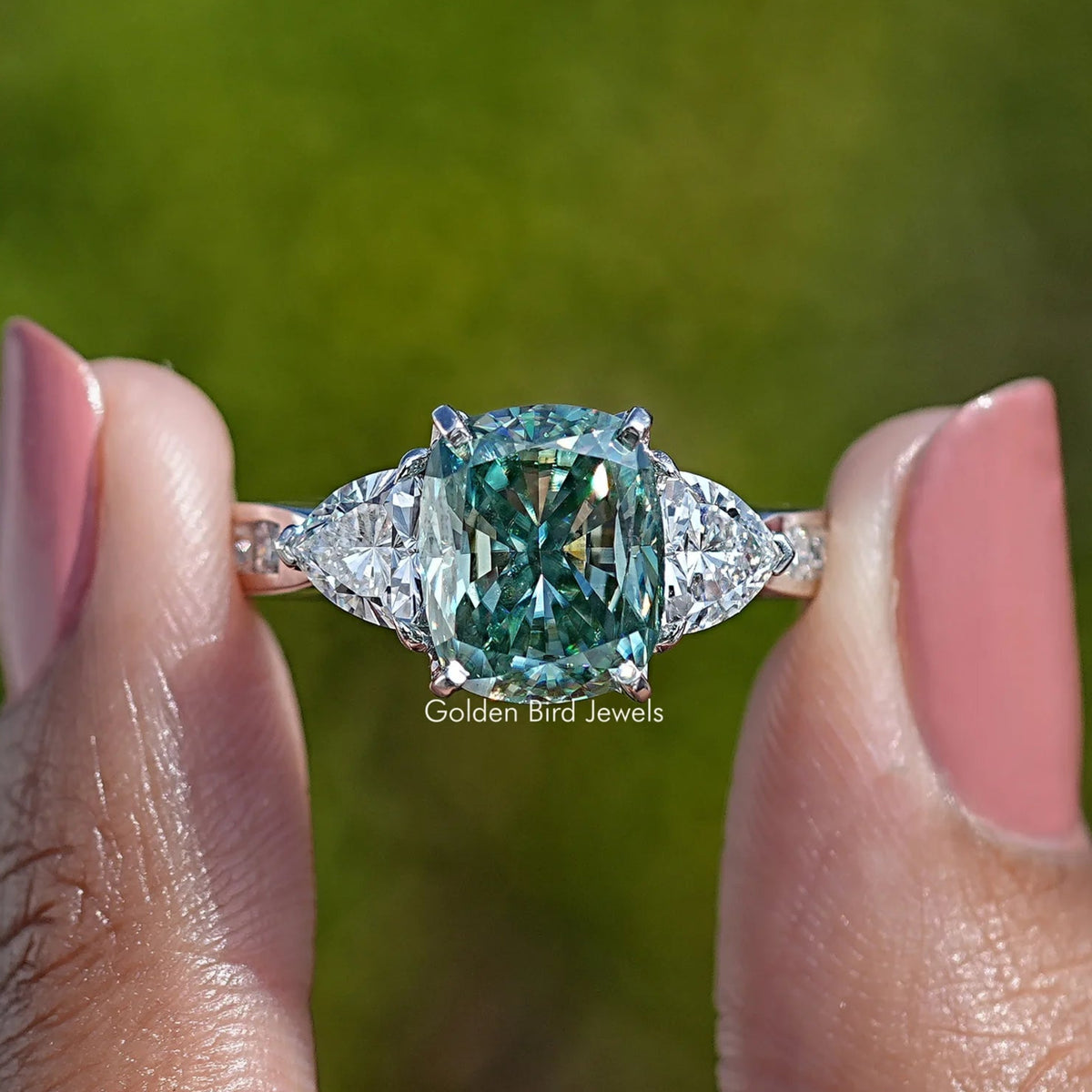 Elongated Cushion Moissanite Three Stone Ring