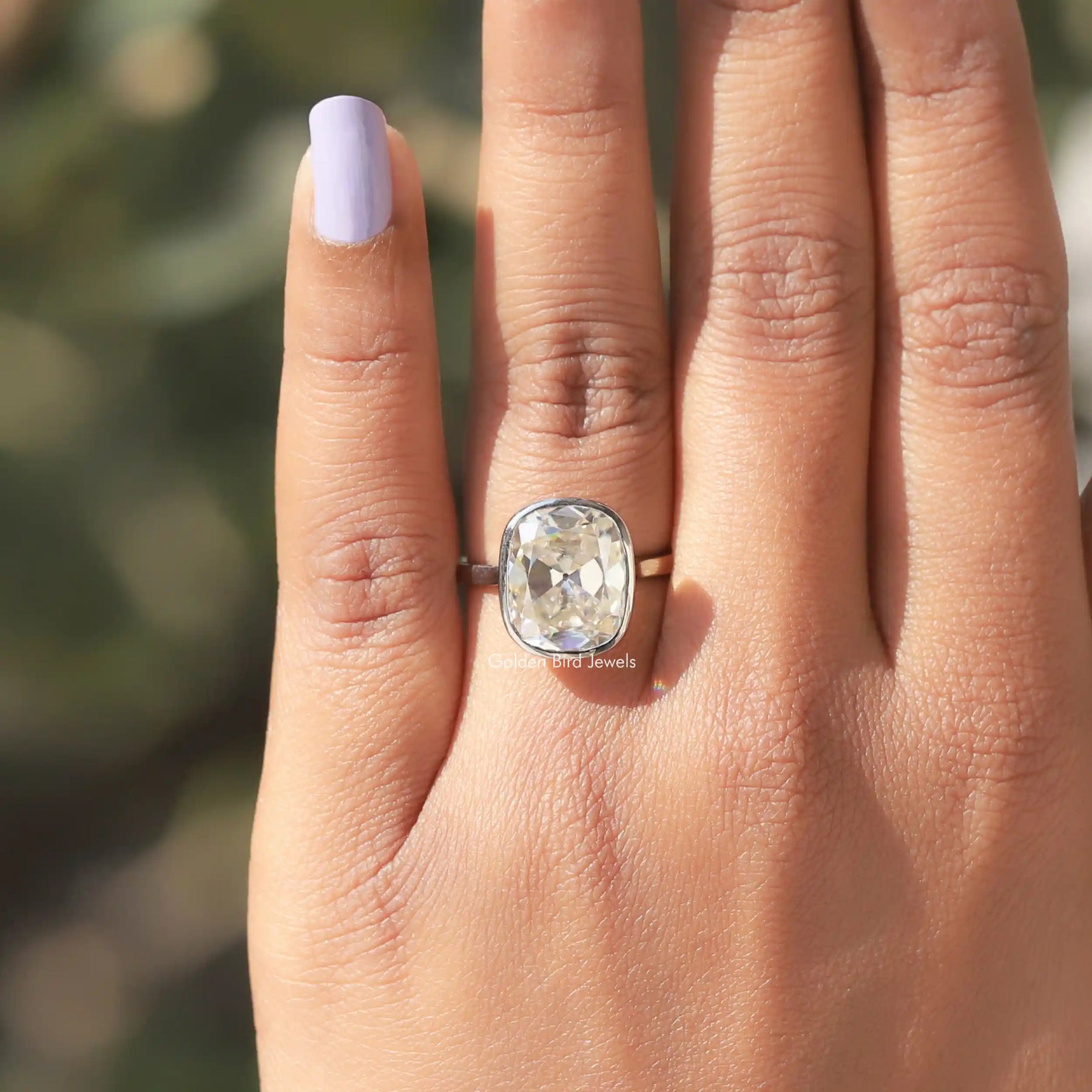 Elongated Old Mine Cushion Moissanite Ring