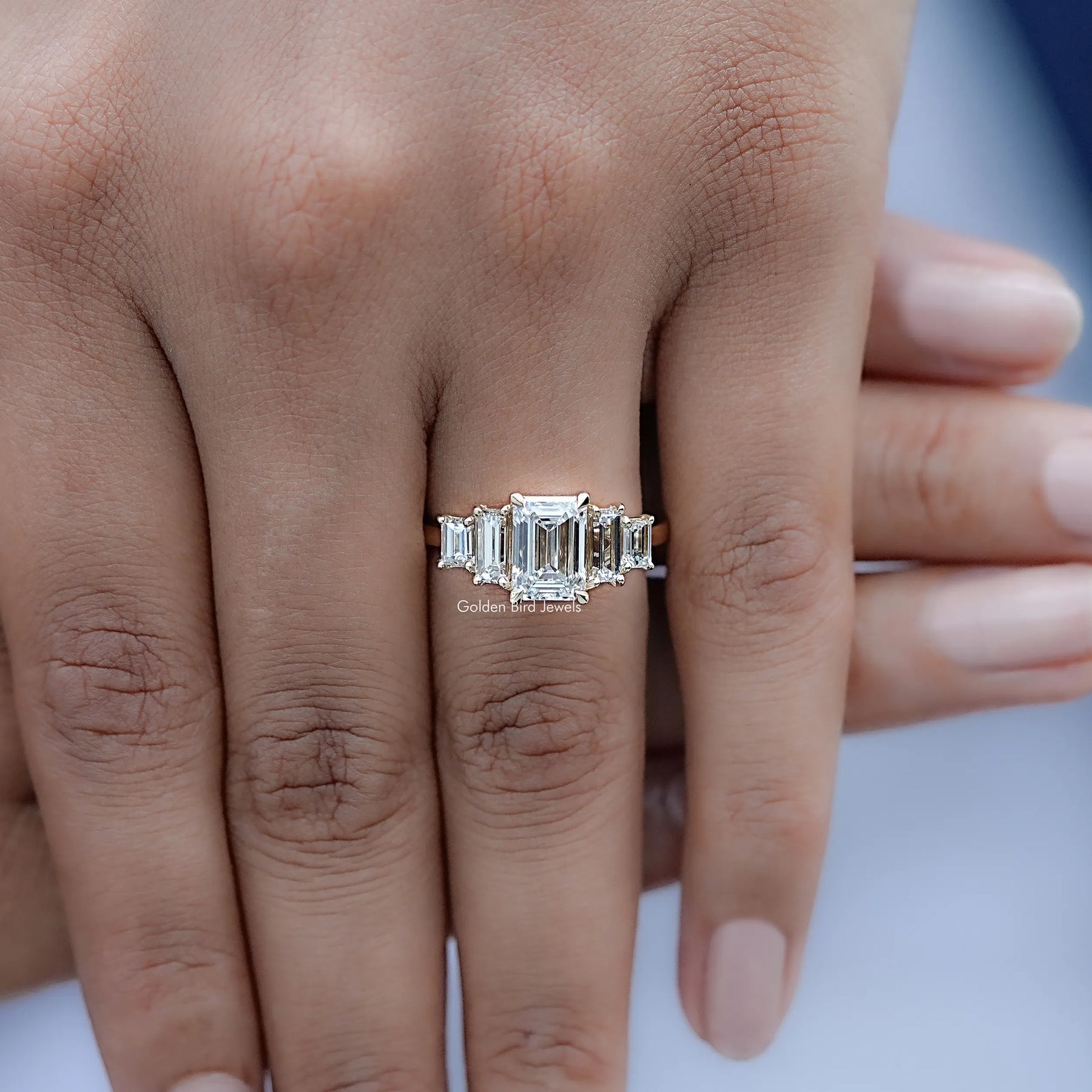 Emerald And Baguette Lab Diamond Five Stone Ring