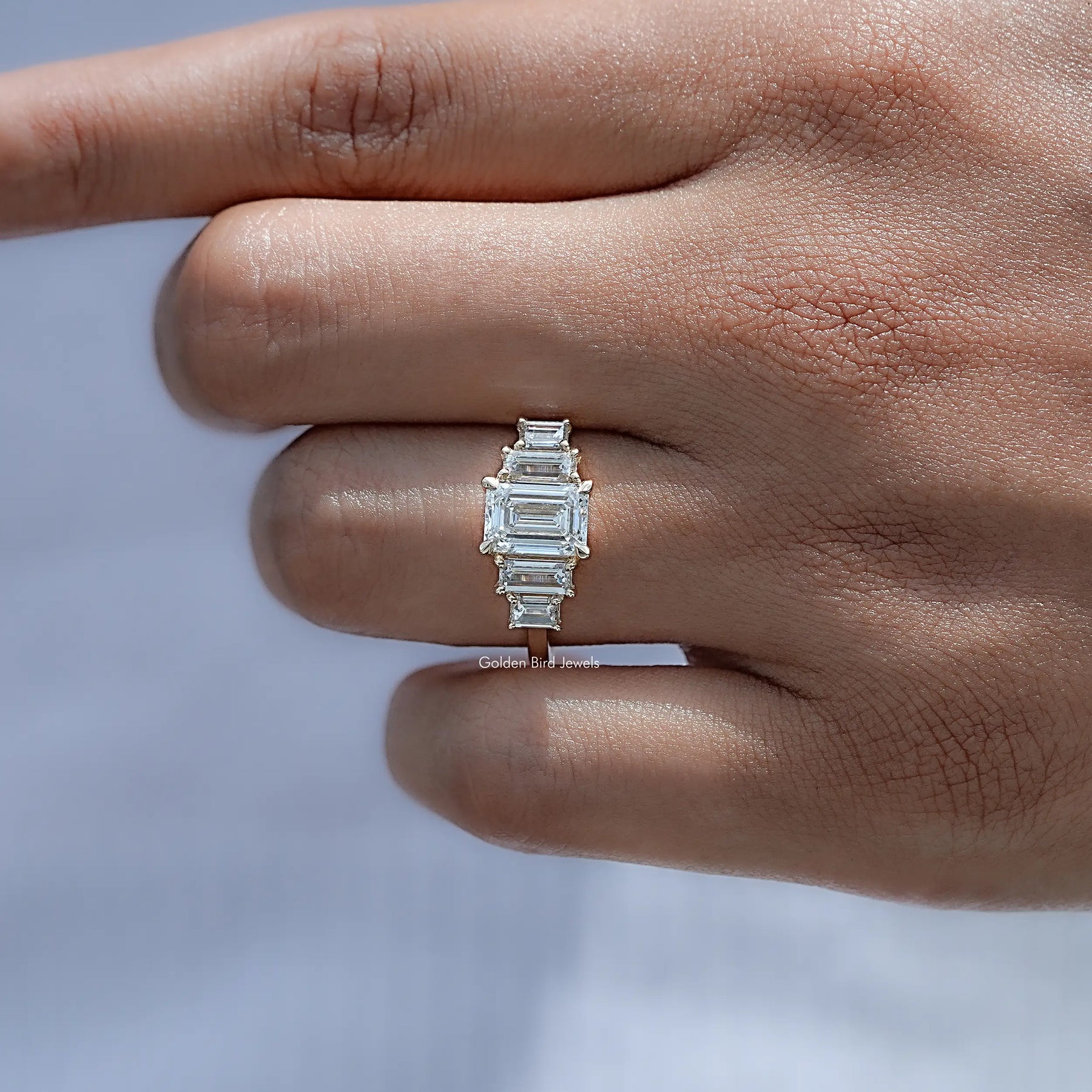 Emerald And Baguette Lab Diamond Five Stone Ring