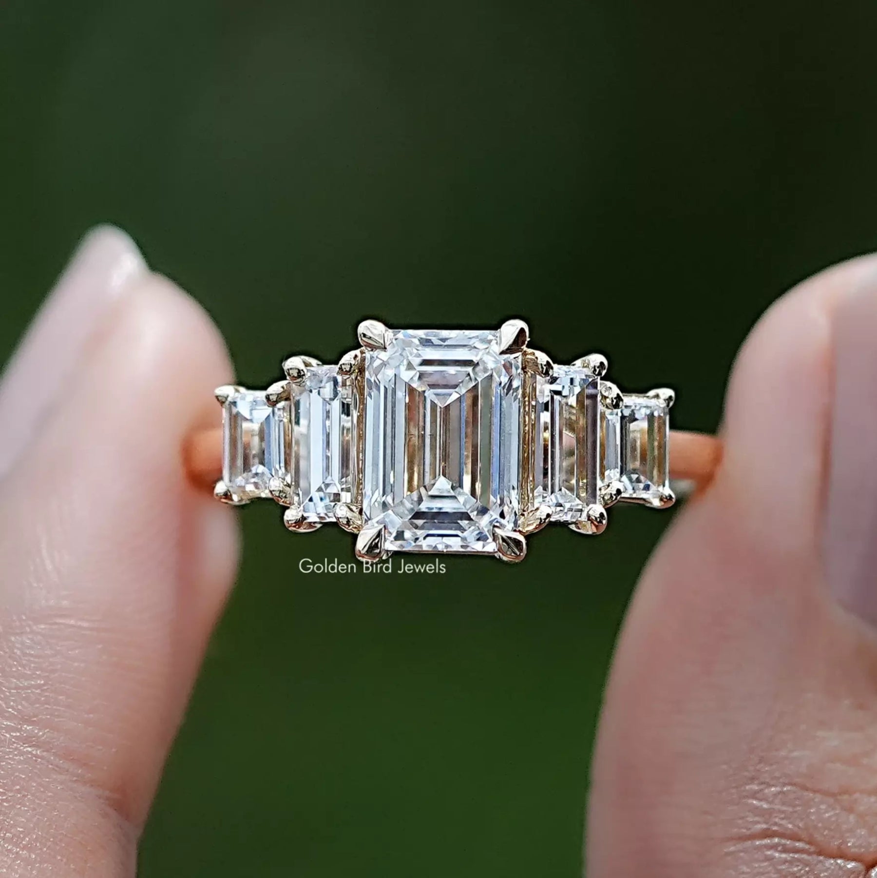 Emerald And Baguette Lab Diamond Five Stone Ring