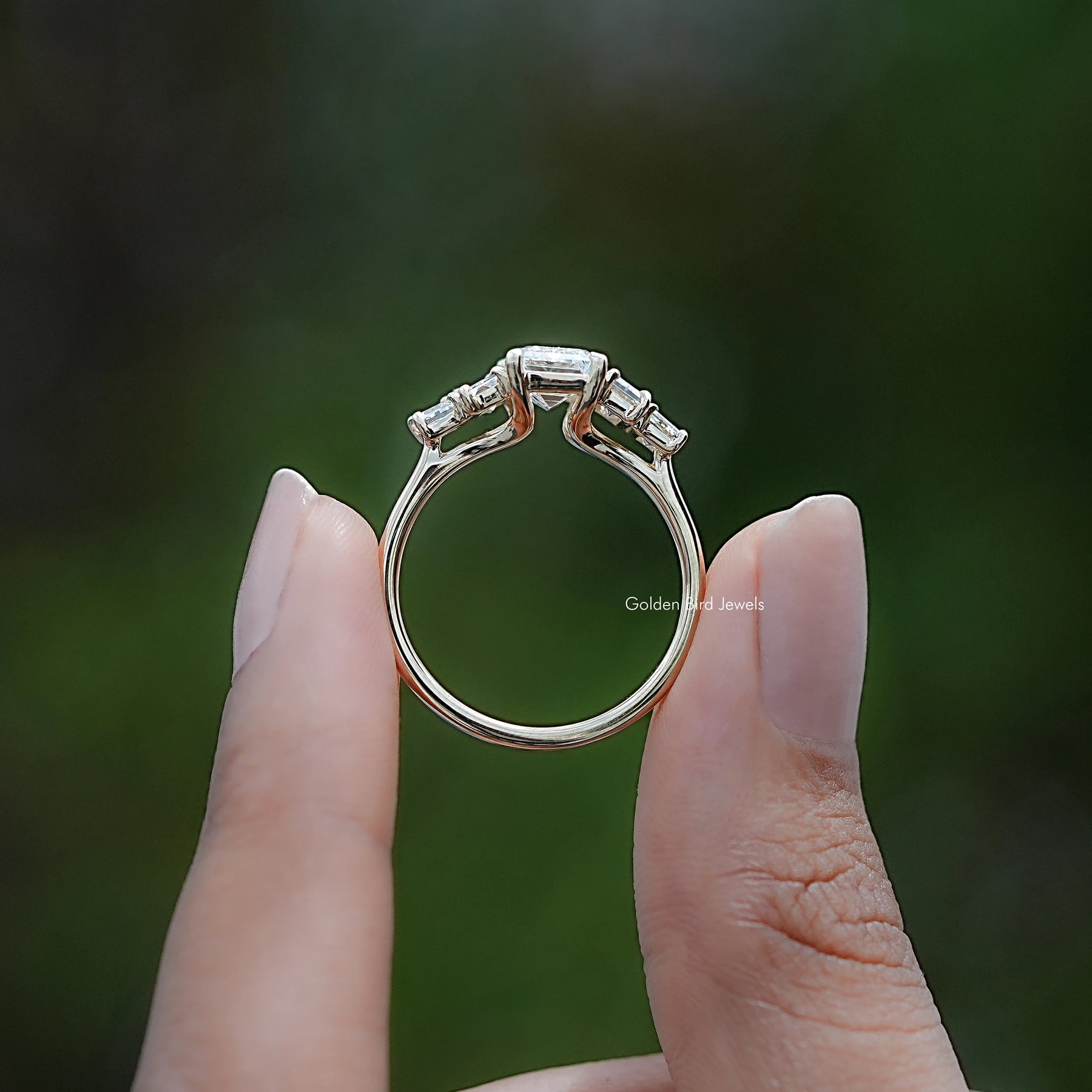 Emerald And Baguette Lab Diamond Five Stone Ring