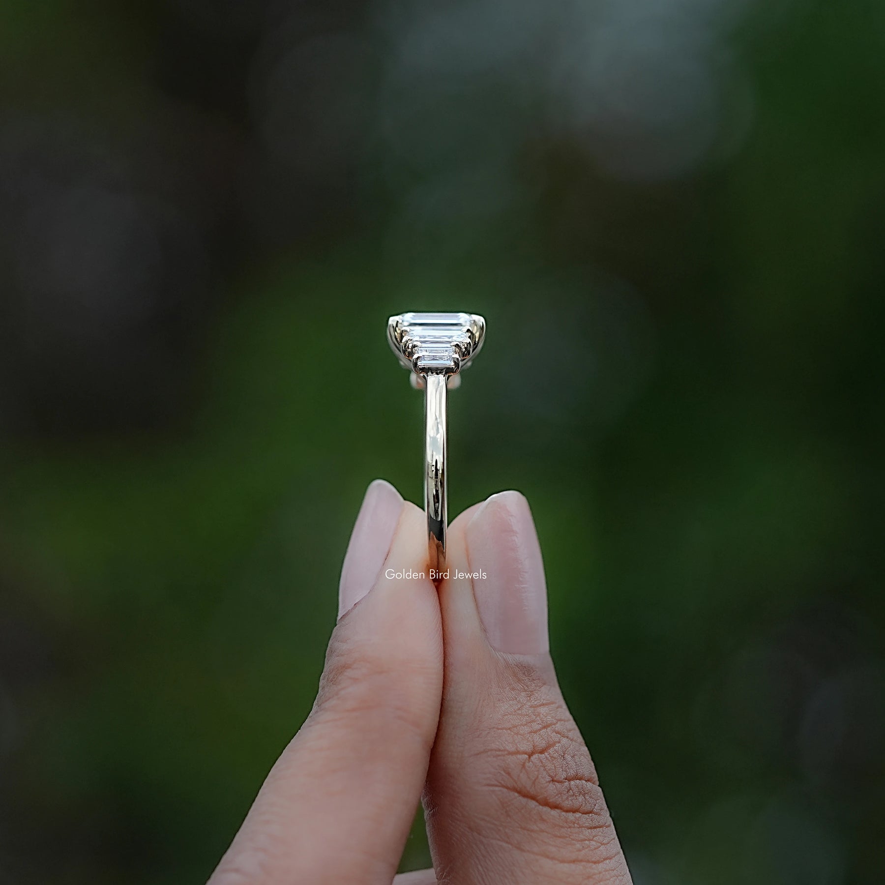 Emerald And Baguette Lab Diamond Five Stone Ring