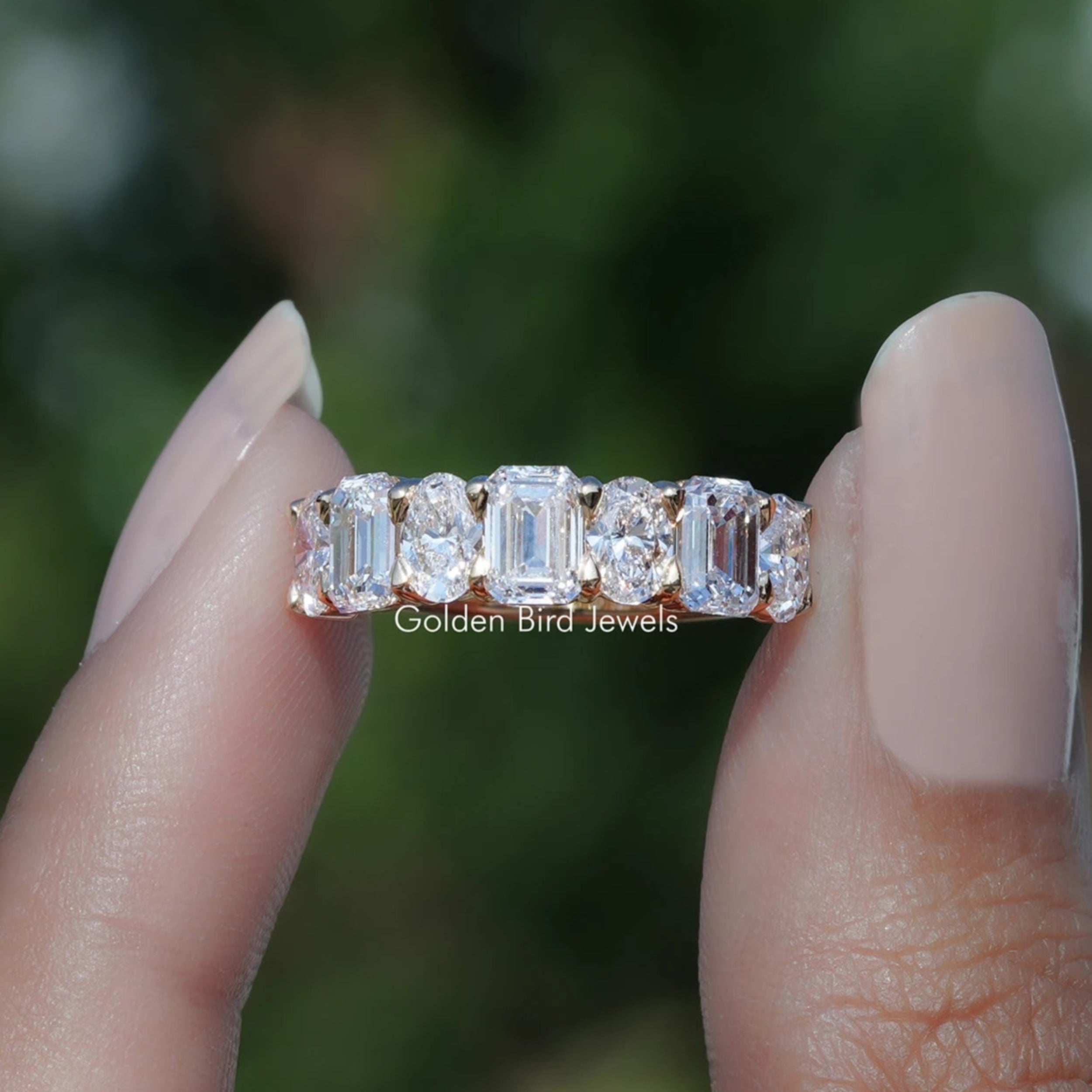 Seven Stone Emerald And Oval Engagement Ring – goldenbirdjewels