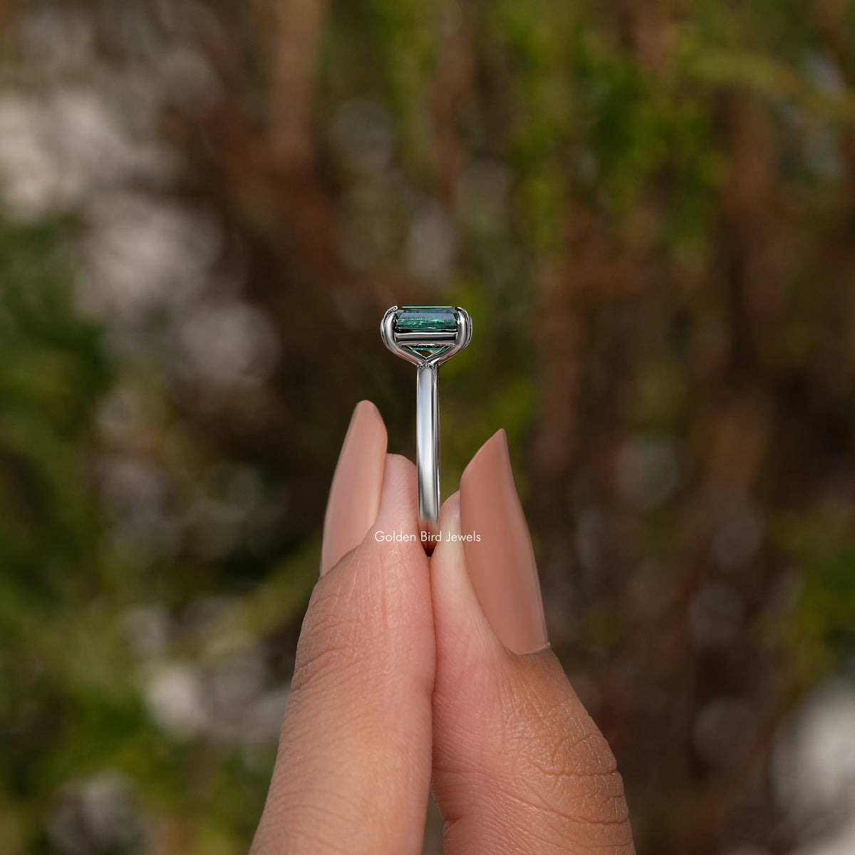 Emerald And Pear Cut Moissanite Two Stone Ring
