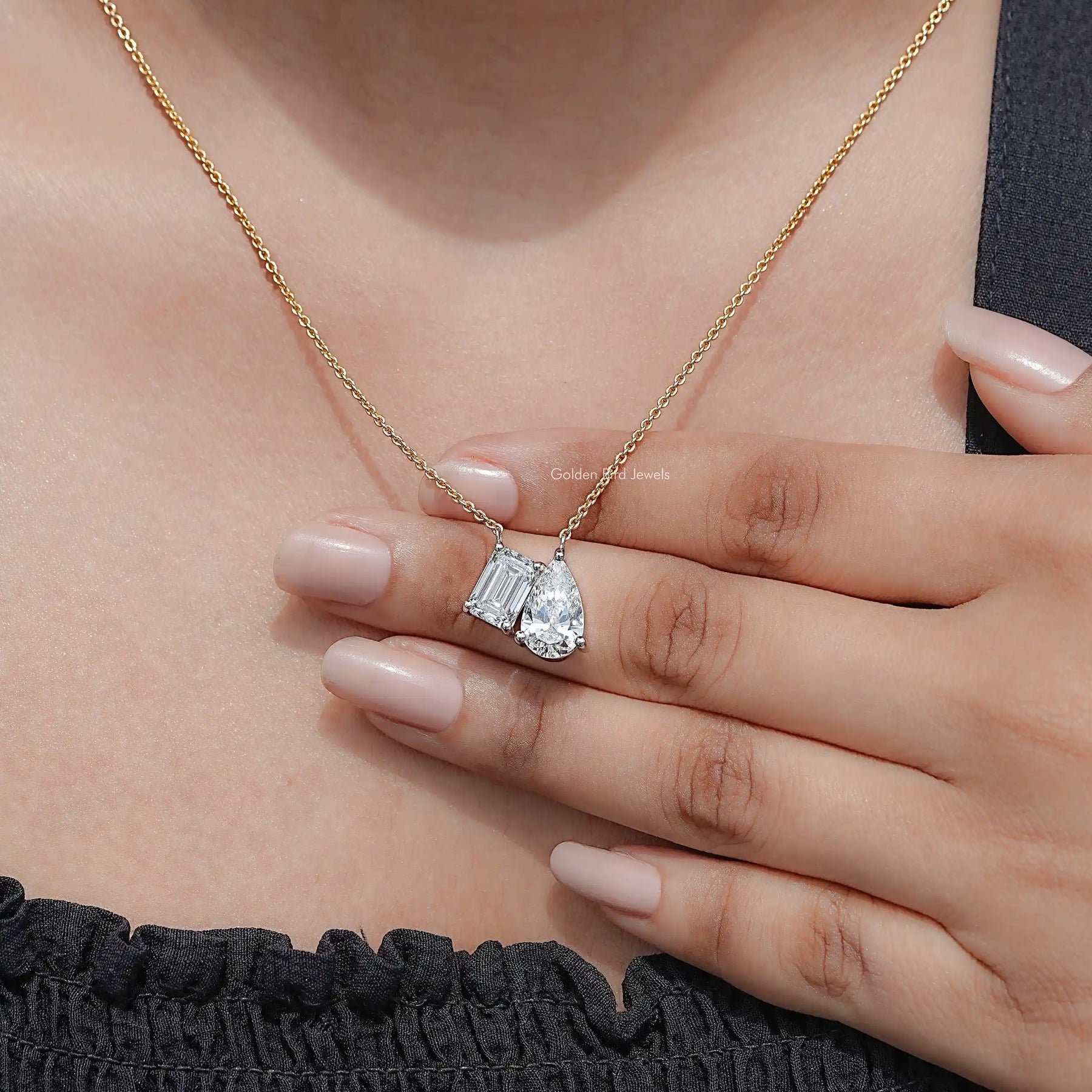 Emerald And Pear Lab Diamond Two Stone Pendant
