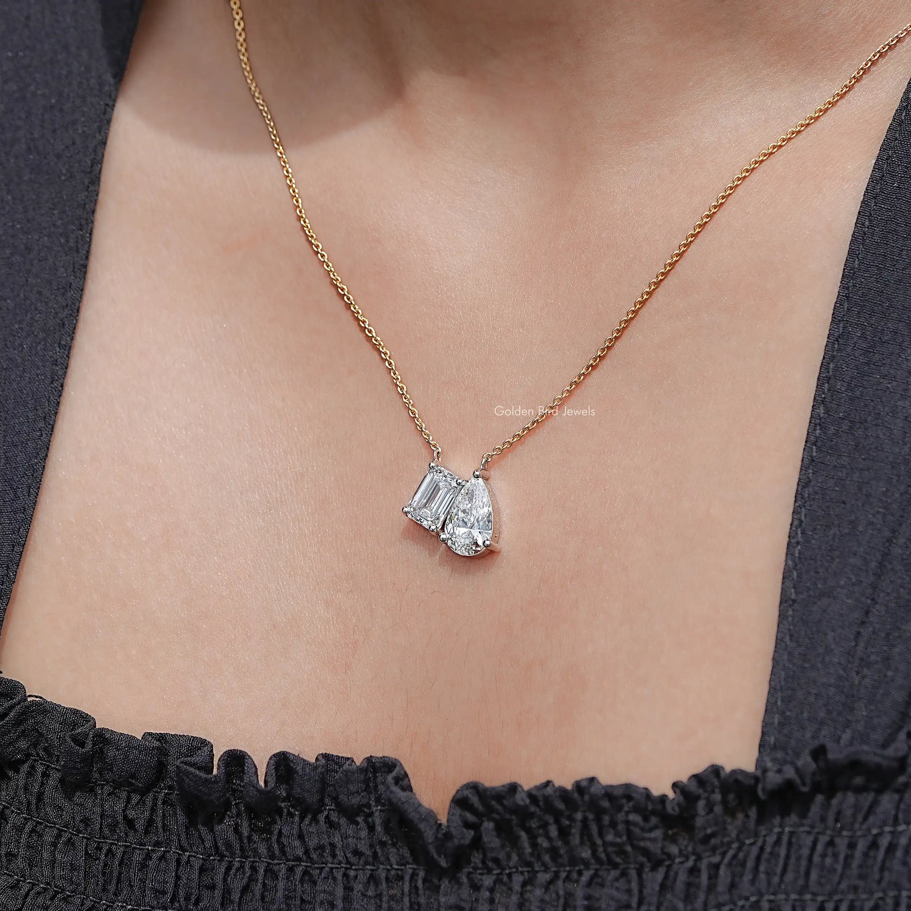 Emerald And Pear Lab Diamond Two Stone Pendant