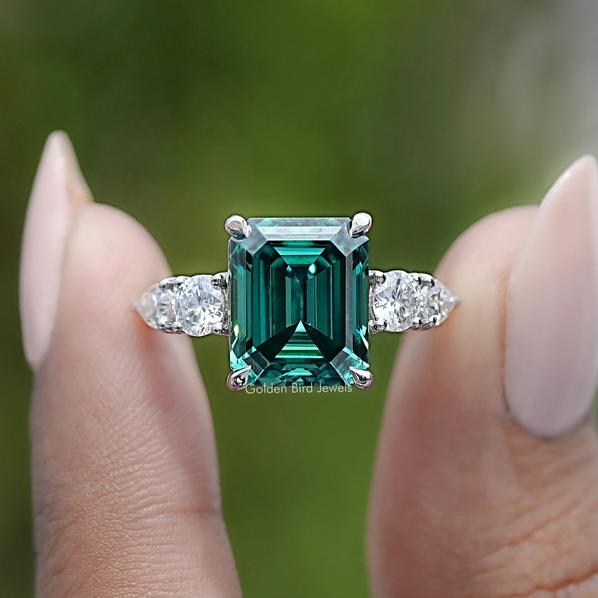 Emerald And Pear Moissanite Five Stone Ring