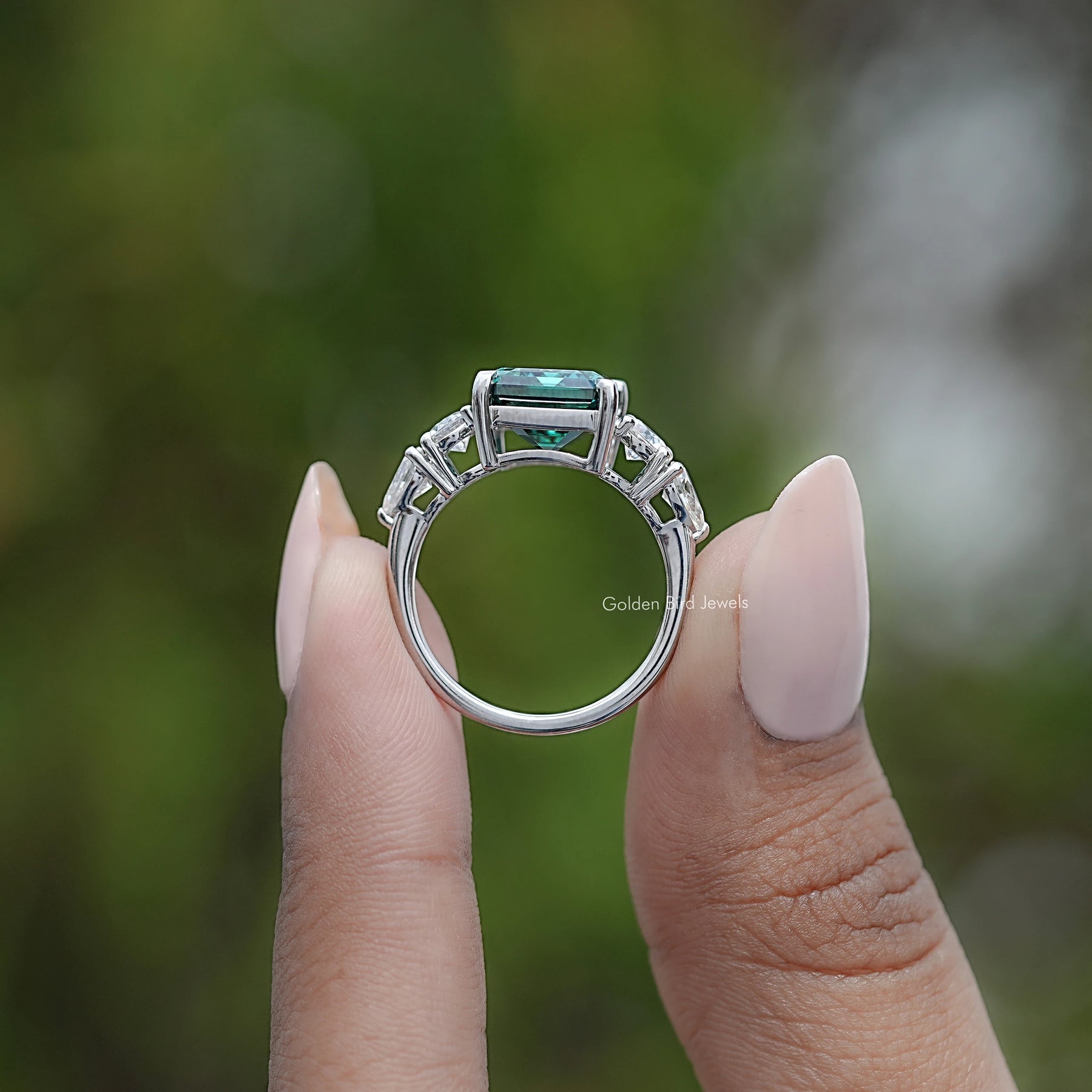 Emerald And Pear Moissanite Five Stone Ring