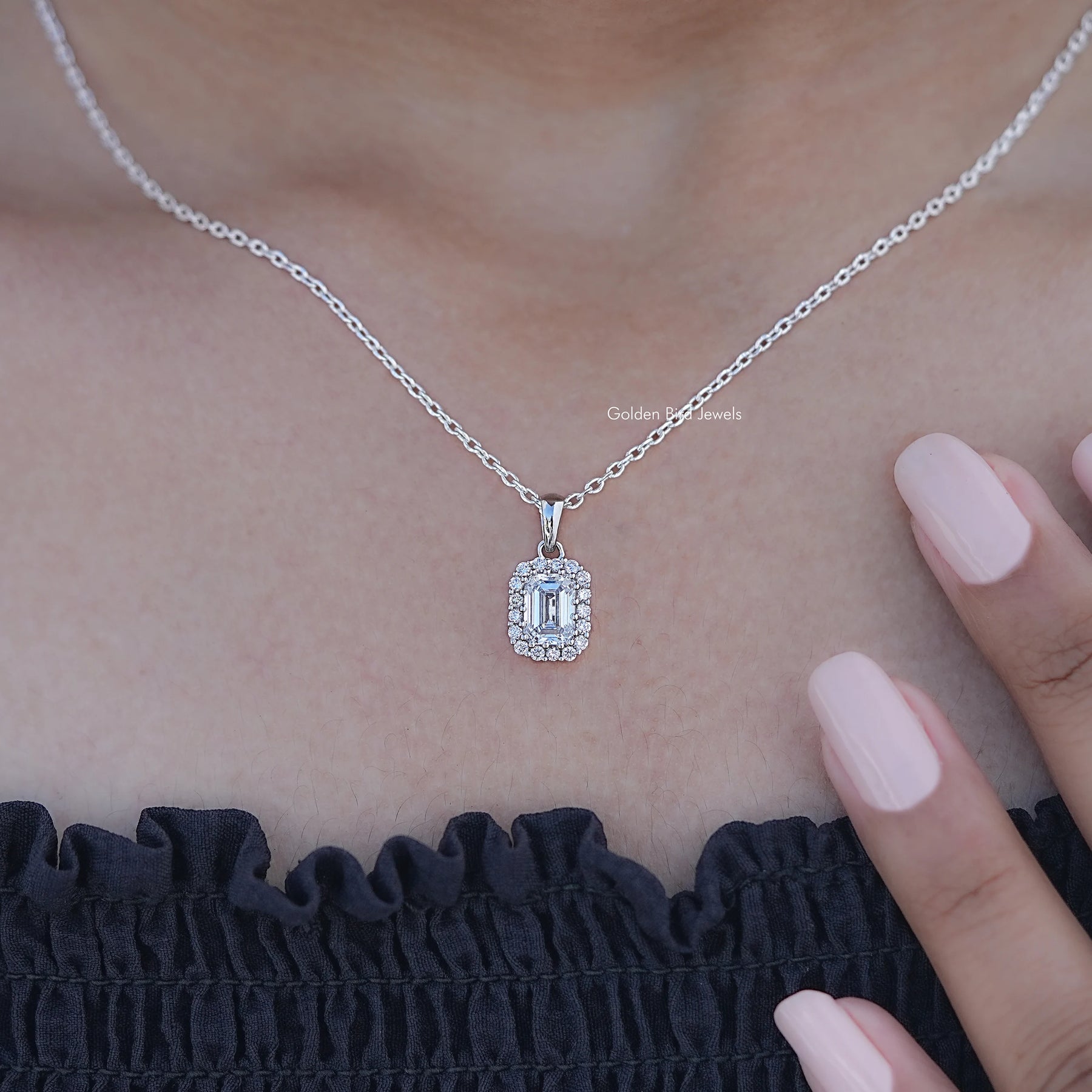 Emerald Cut Lab Grown Diamond Halo Pendant