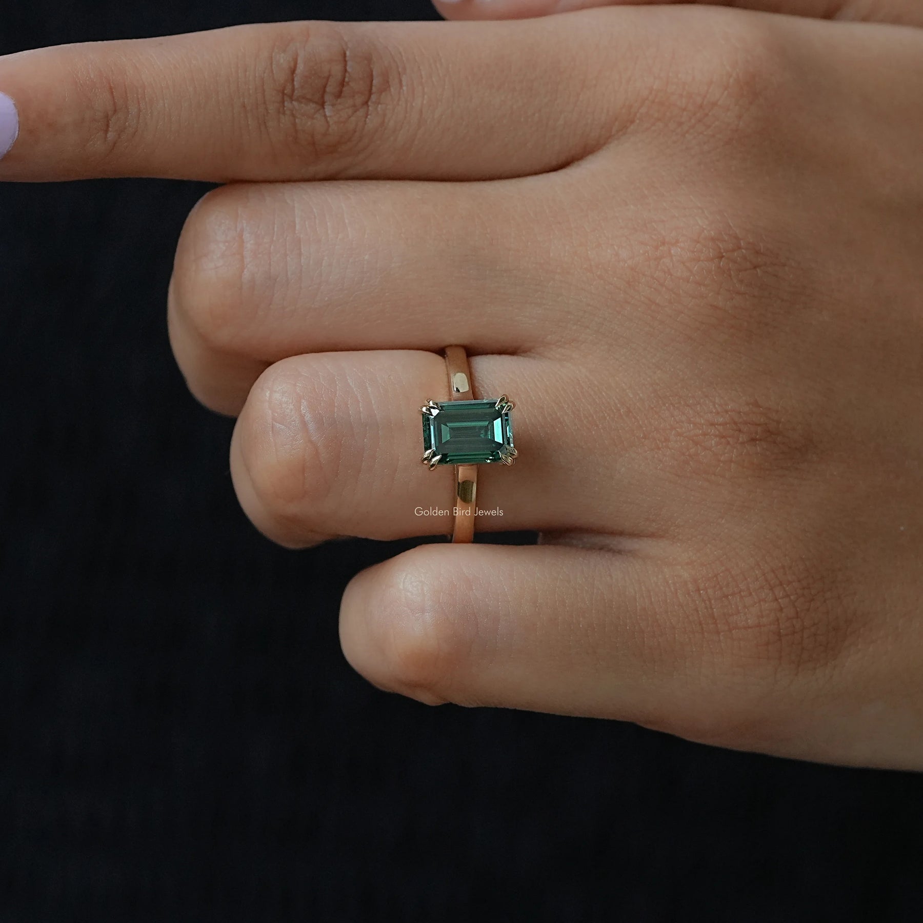Close view of solitaire moissanite engagement ring for women's wear