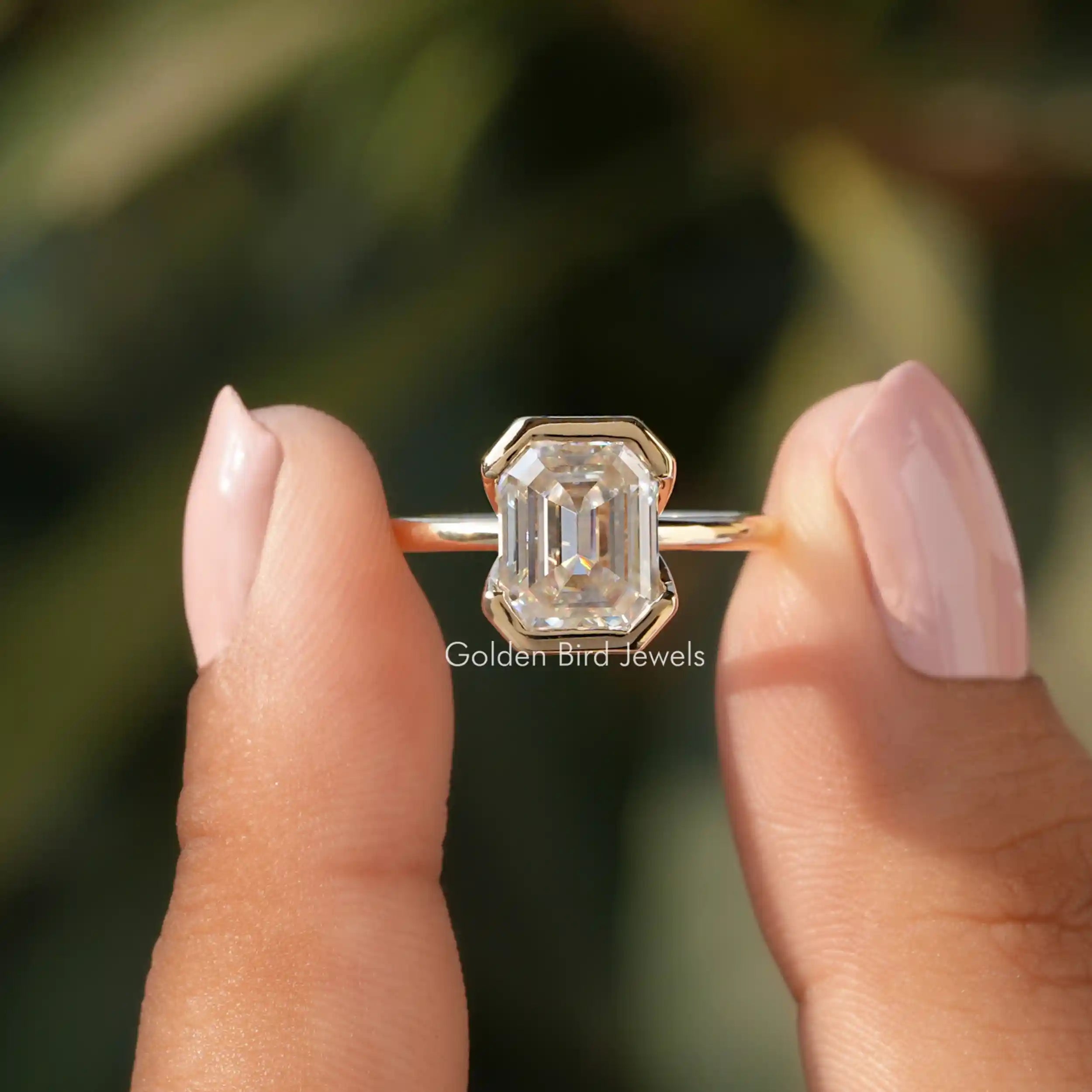 Emerald Cut Solitaire Moissanite Engagement Ring