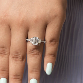 Emerald Cut Three Stone Moissanite Engagement Ring