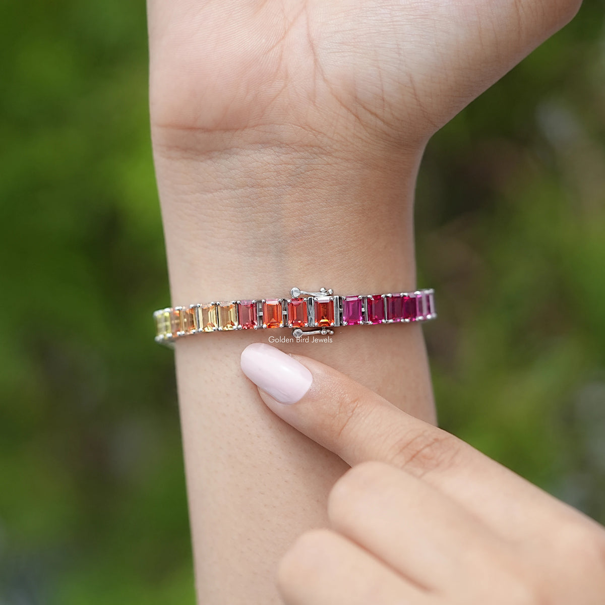 Multi Color Gradient Emerald Gemstone Tennis Bracelet