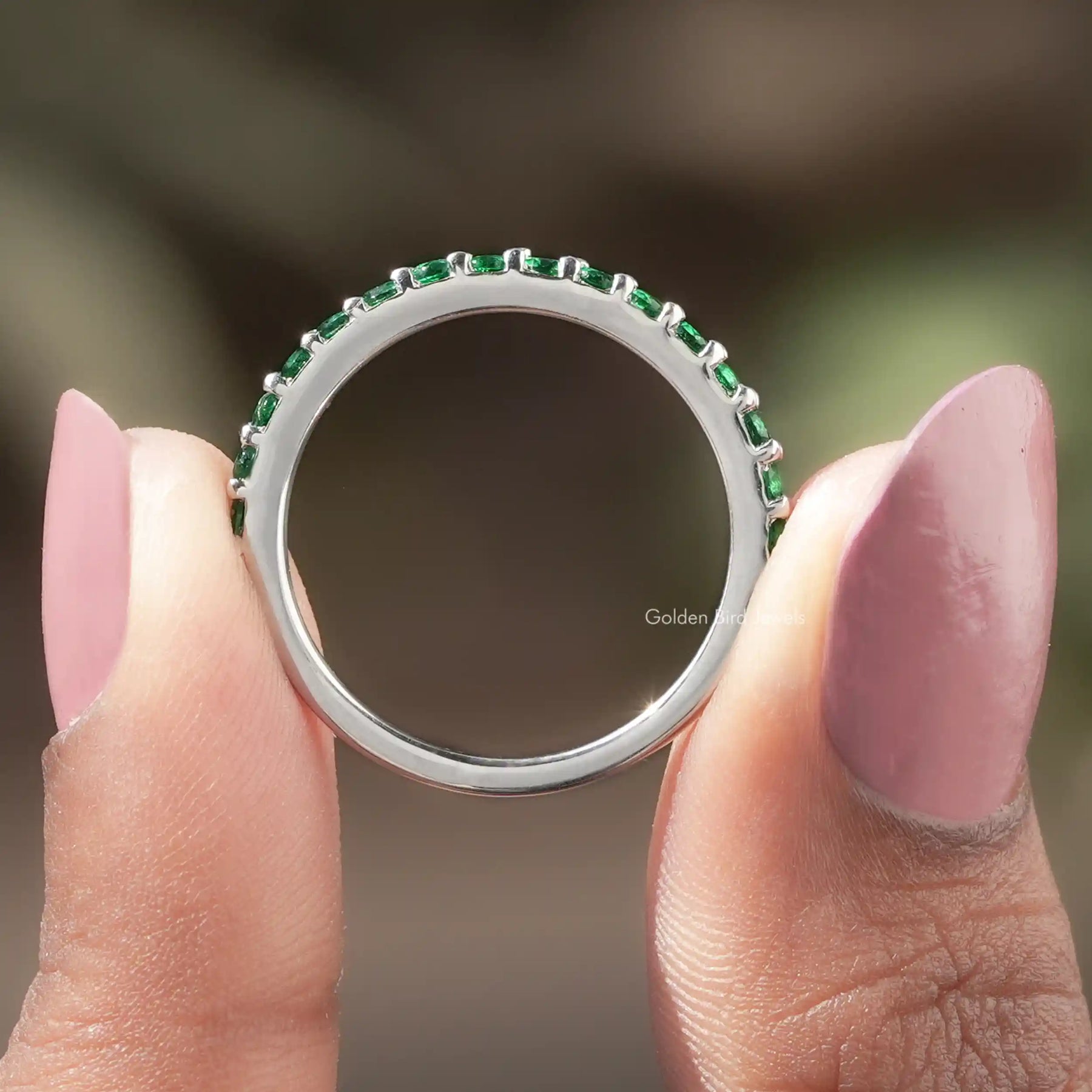 May Birthstone Emerald Green Round Eternity Band