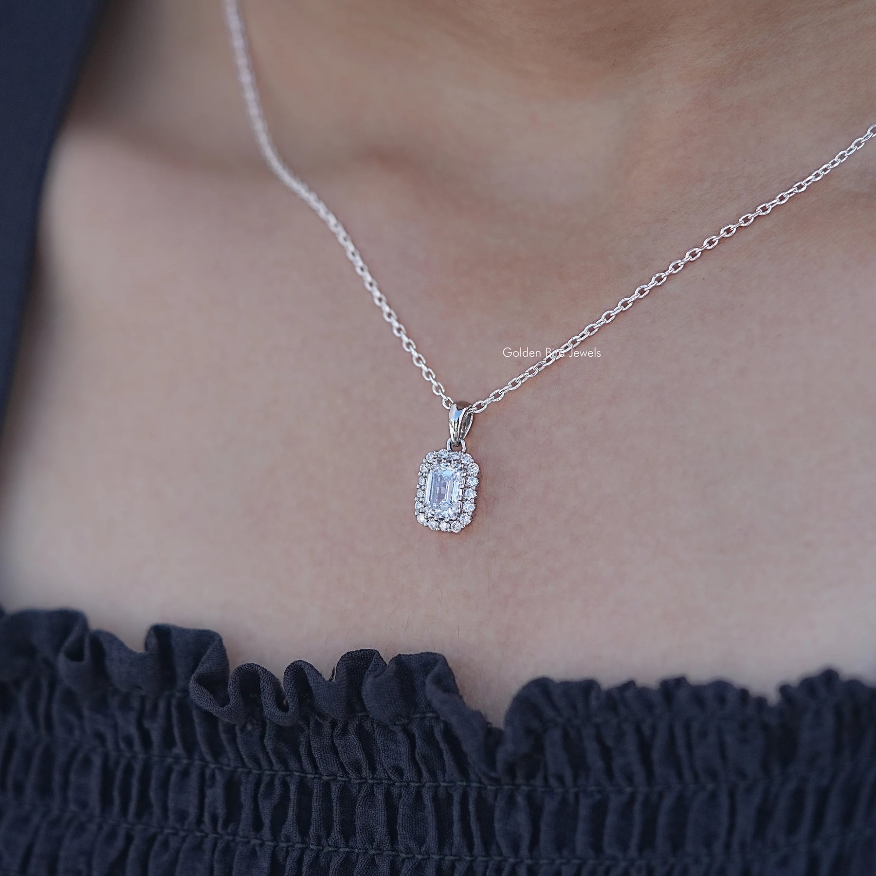 Emerald Cut Lab Grown Diamond Halo Pendant