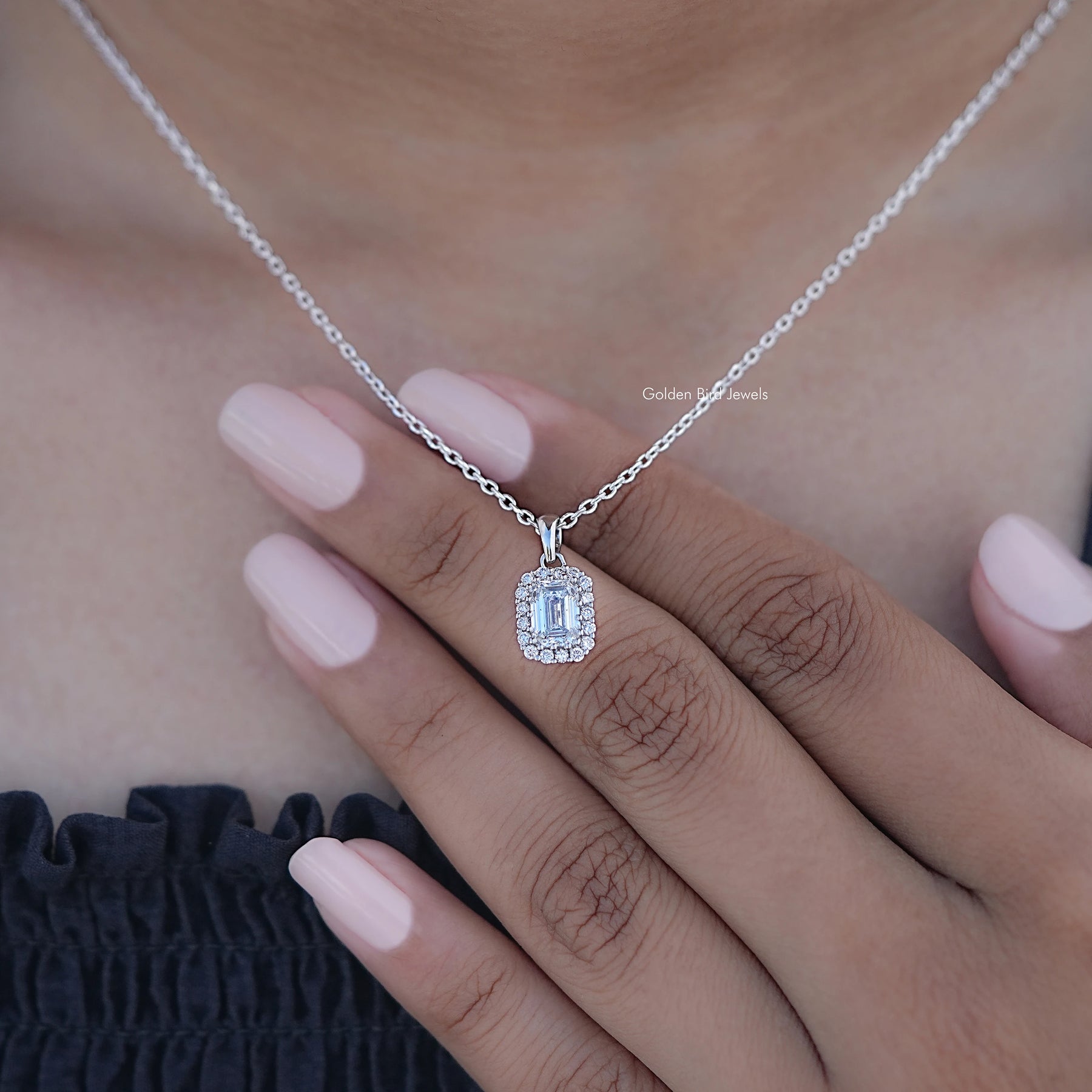 Emerald Cut Lab Grown Diamond Halo Pendant