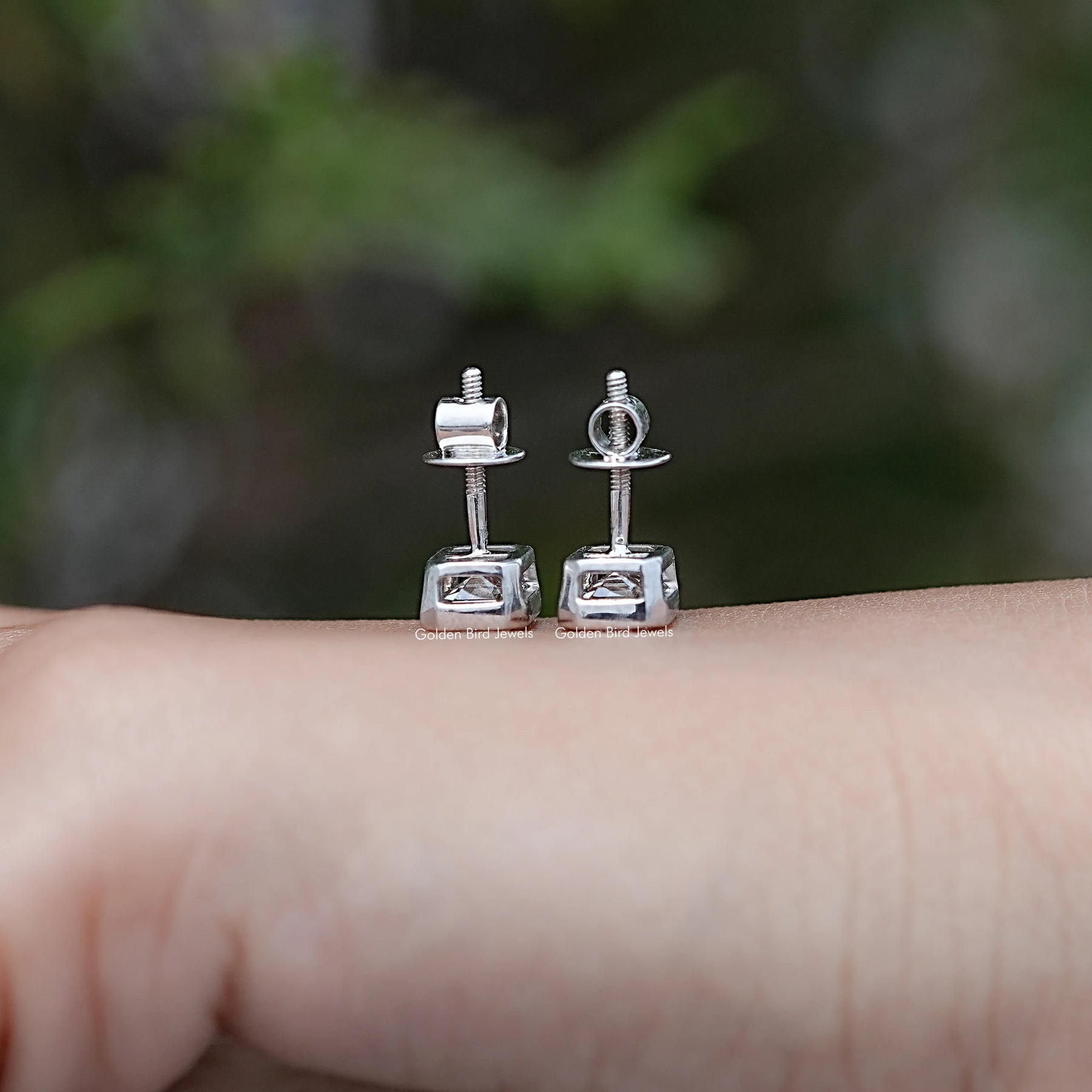 Emerald Cut Lab Diamond Bezel Set Stud Earrings