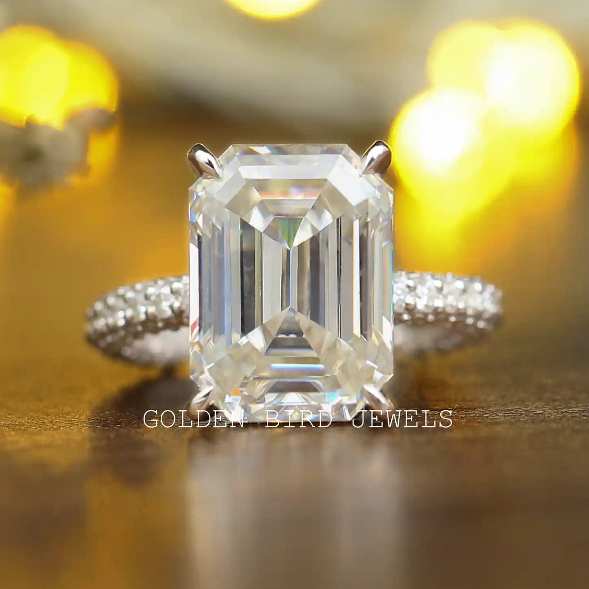 Emerald Cut Moissanite Engagement White Gold Ring
