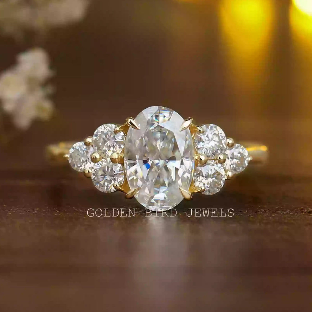 Crushed Ice Oval Moissanite Cluster Engagement Ring
