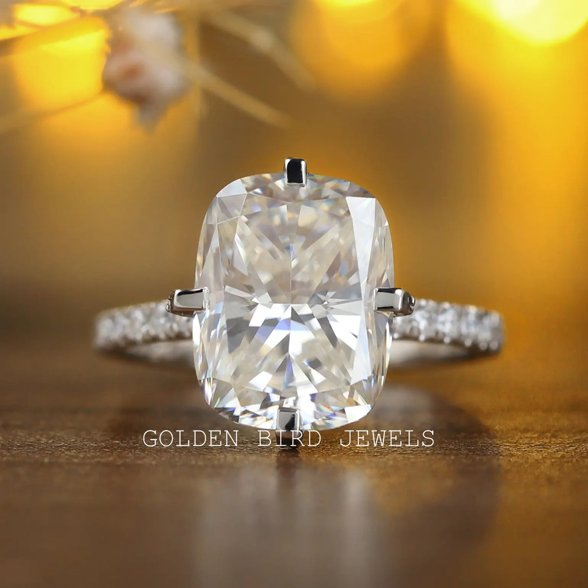 Elongated Cushion Cut Moissanite Engagement Ring