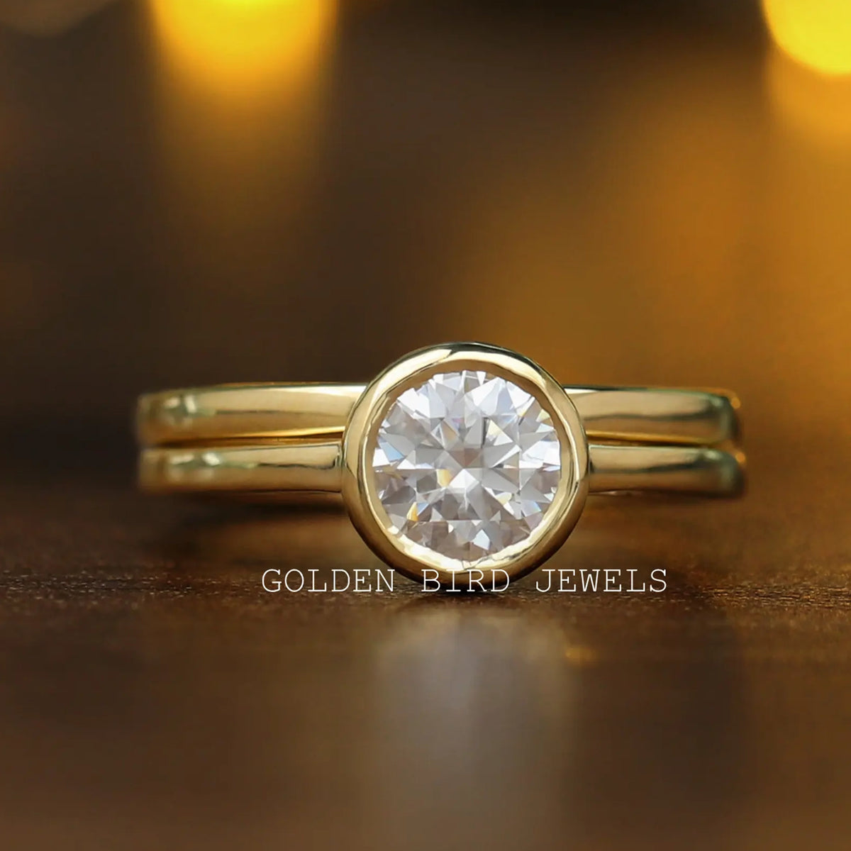 Bezel Set Round Cut Lab Diamond Bridal Set