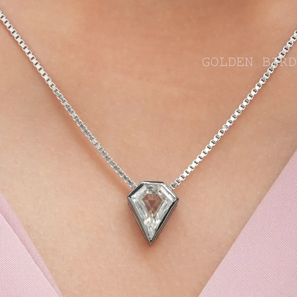 Pentagon Cut Solitaire Moissanite Pendant