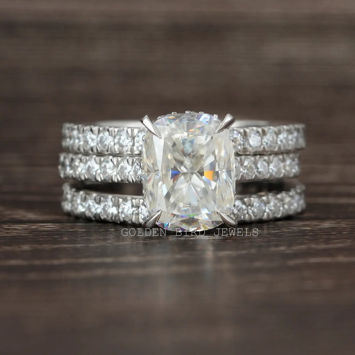 Elongated Cushion Cut Moissanite Engagement Ring Set