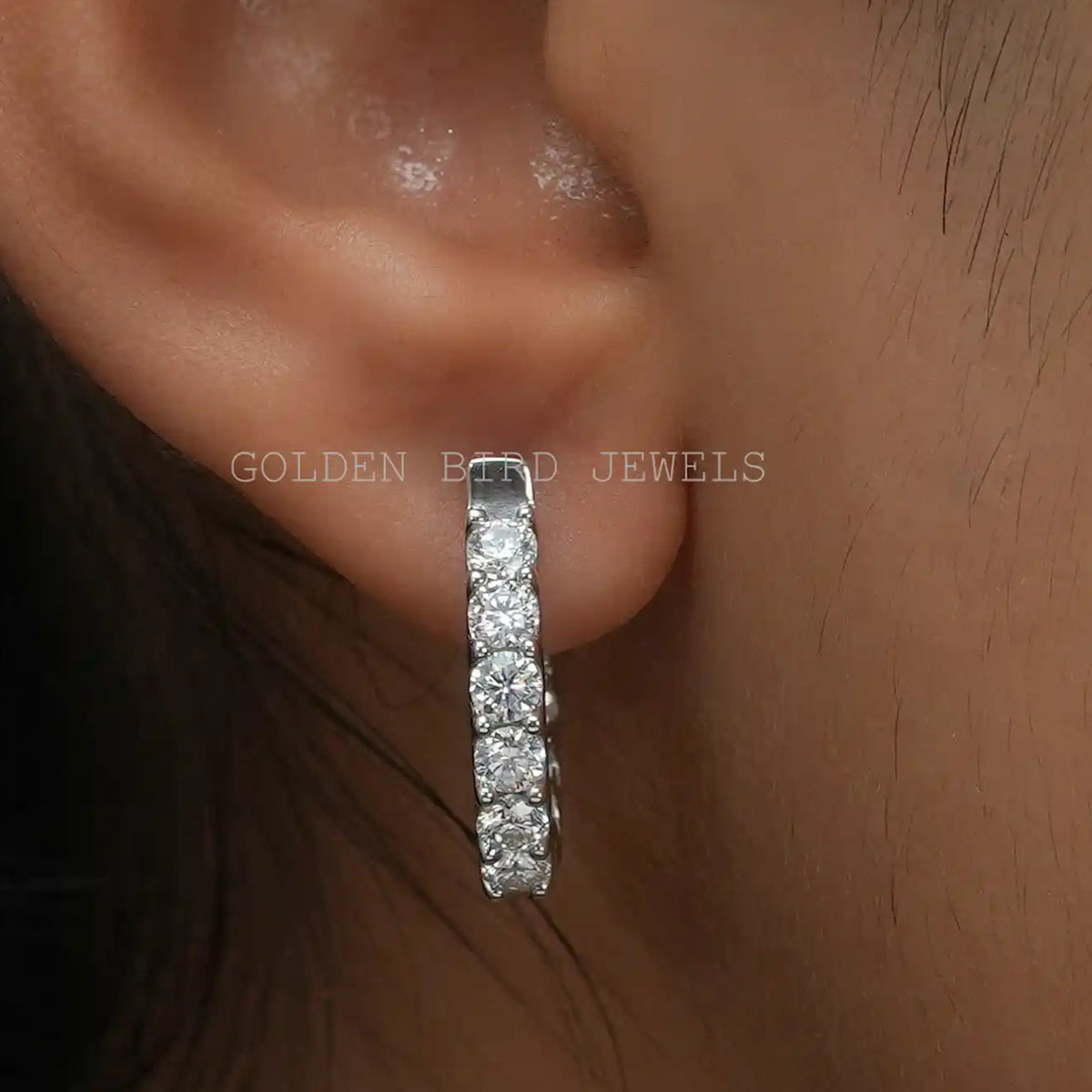 3.00 MM Round Moissanite Tiny Huggie Hoops Earrings For Her