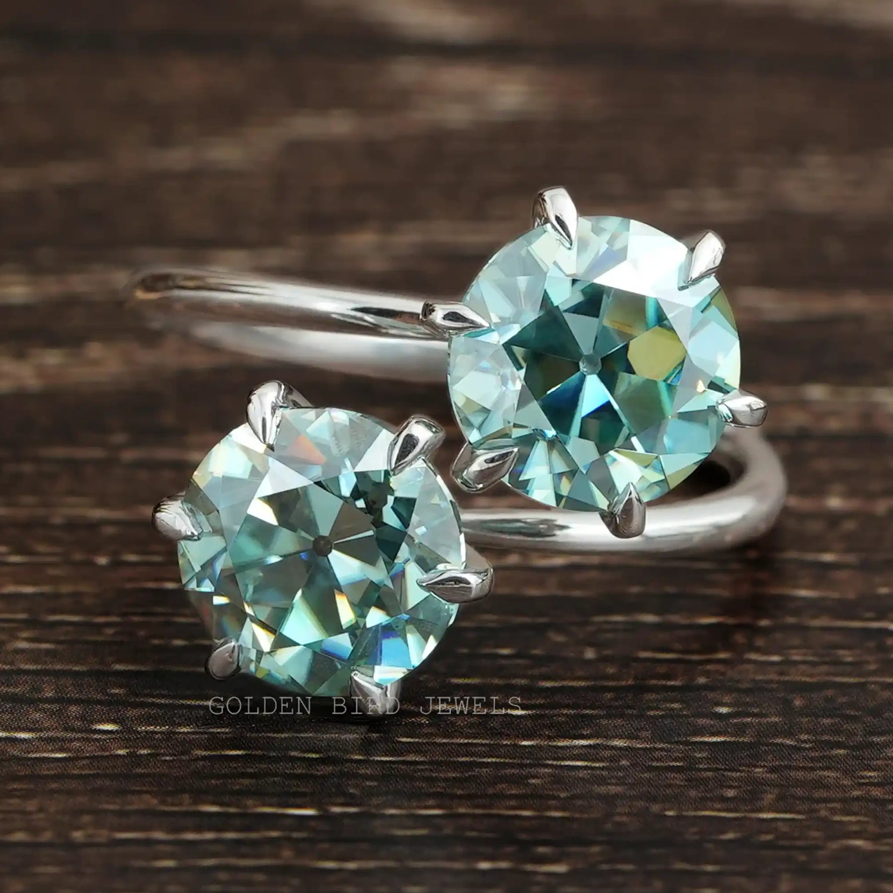 OEC Blue Round Two Stone Moissanite Ring