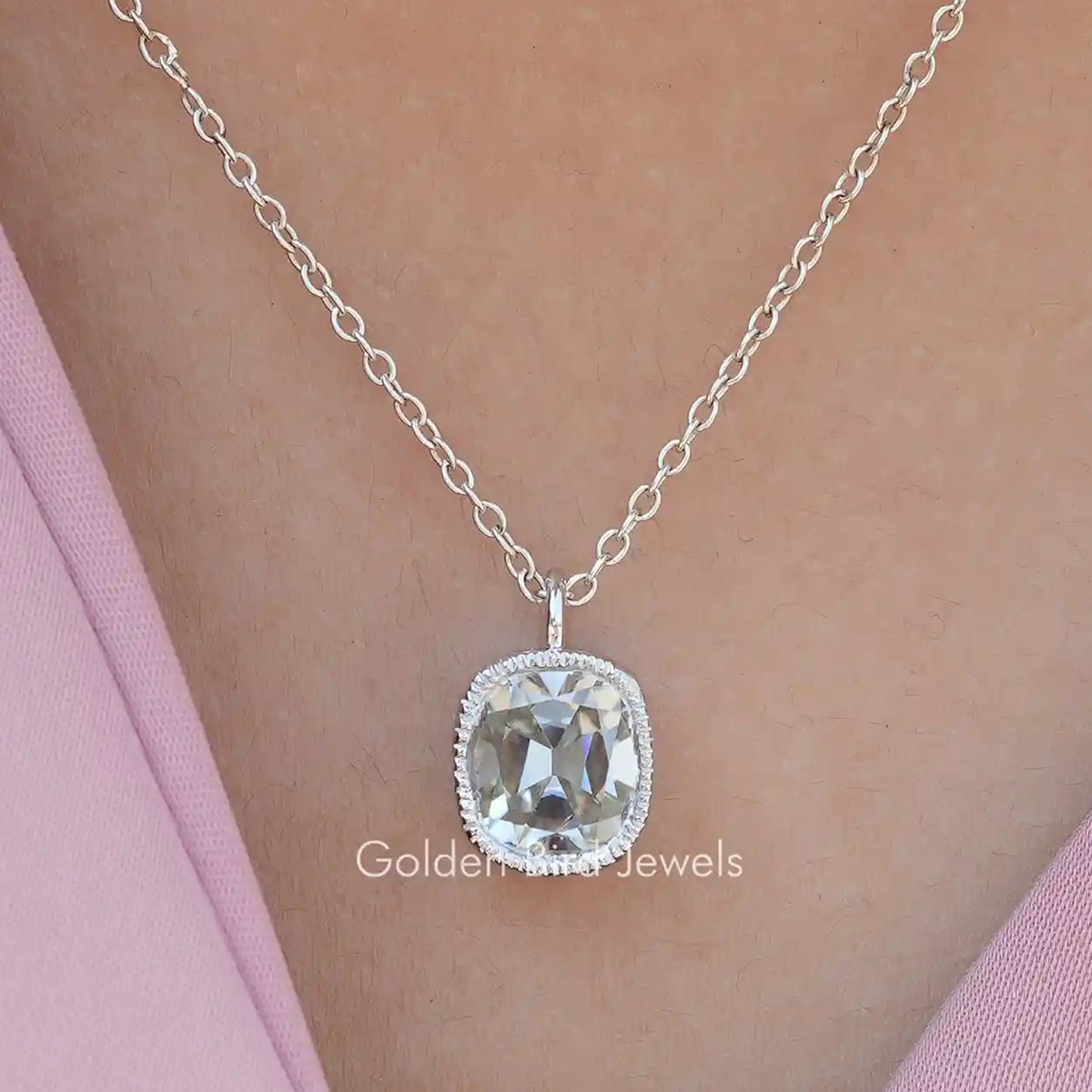 Old Mine Cushion Cut Moissanite Solitaire Pendant