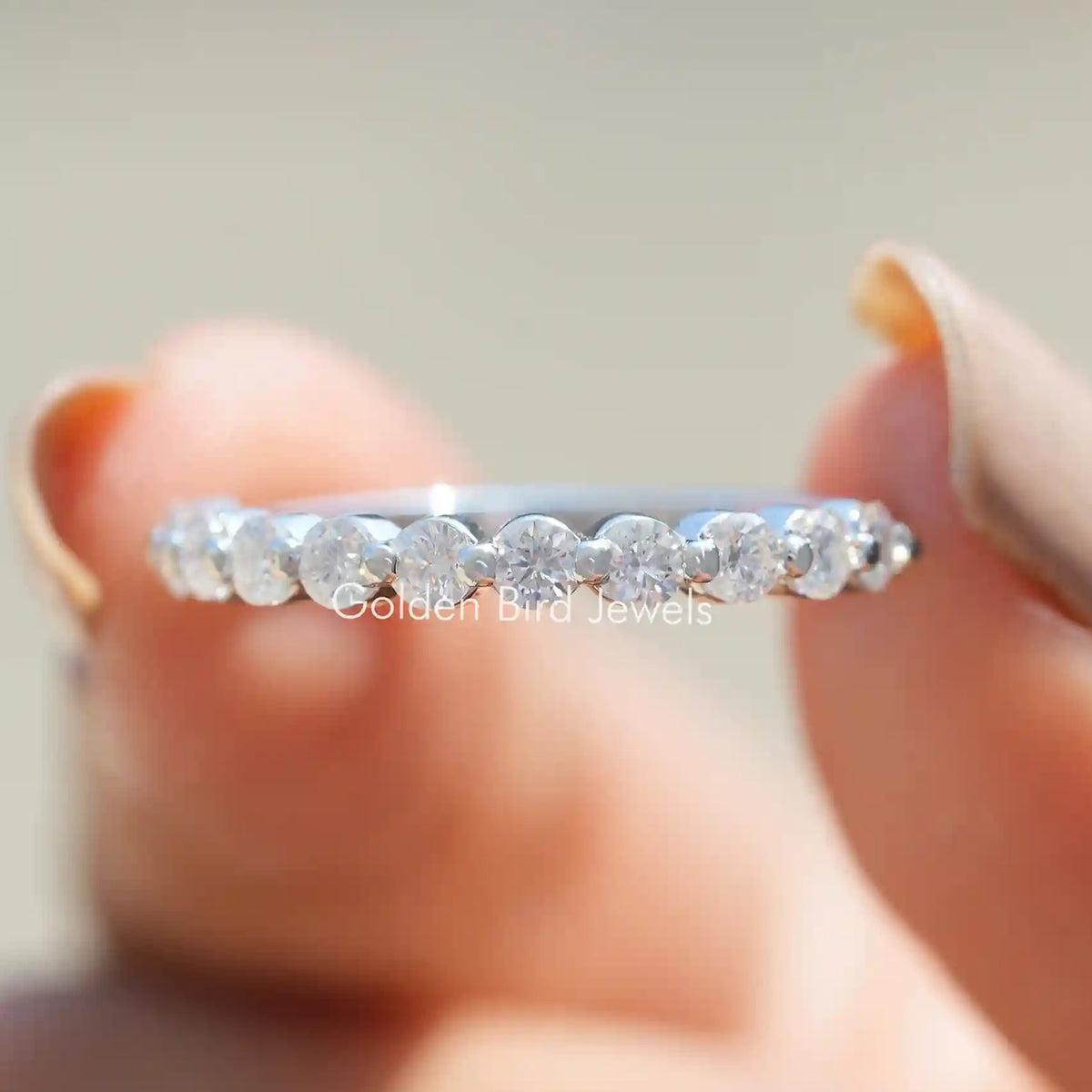 Moissanite Round Cut Half Eternity Dainty Band