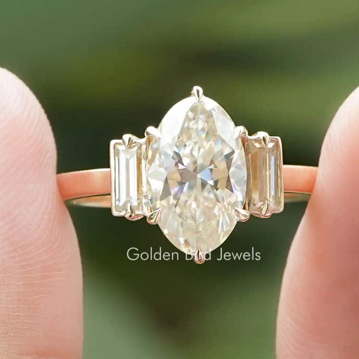 Moval Cut Moissanite Three Stone Engagement Ring