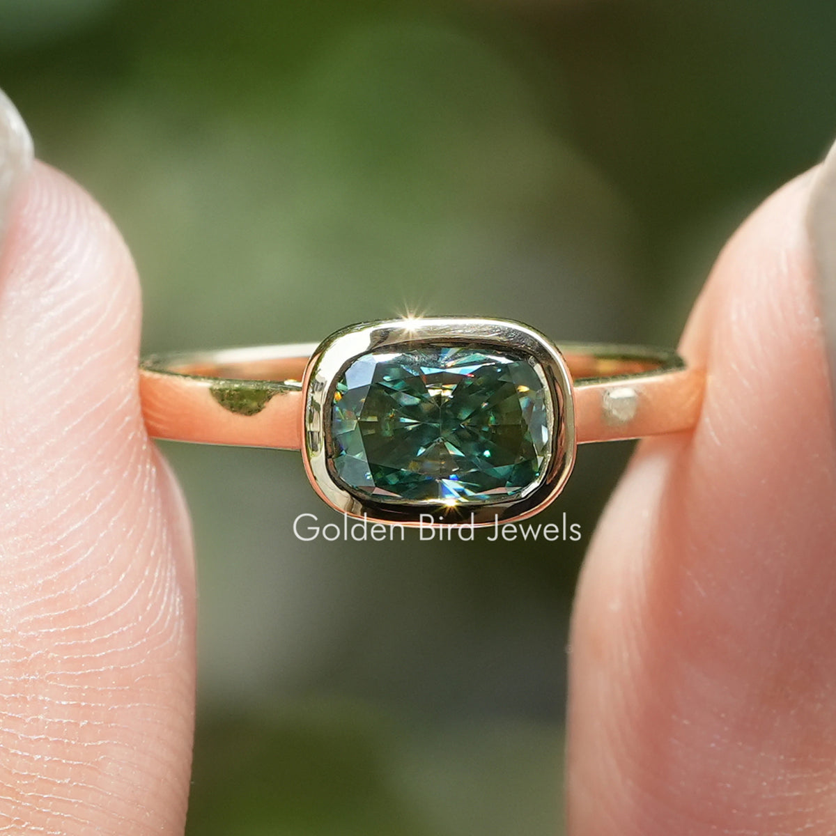 Elongated Cushion Cut Moissanite Bezel Ring