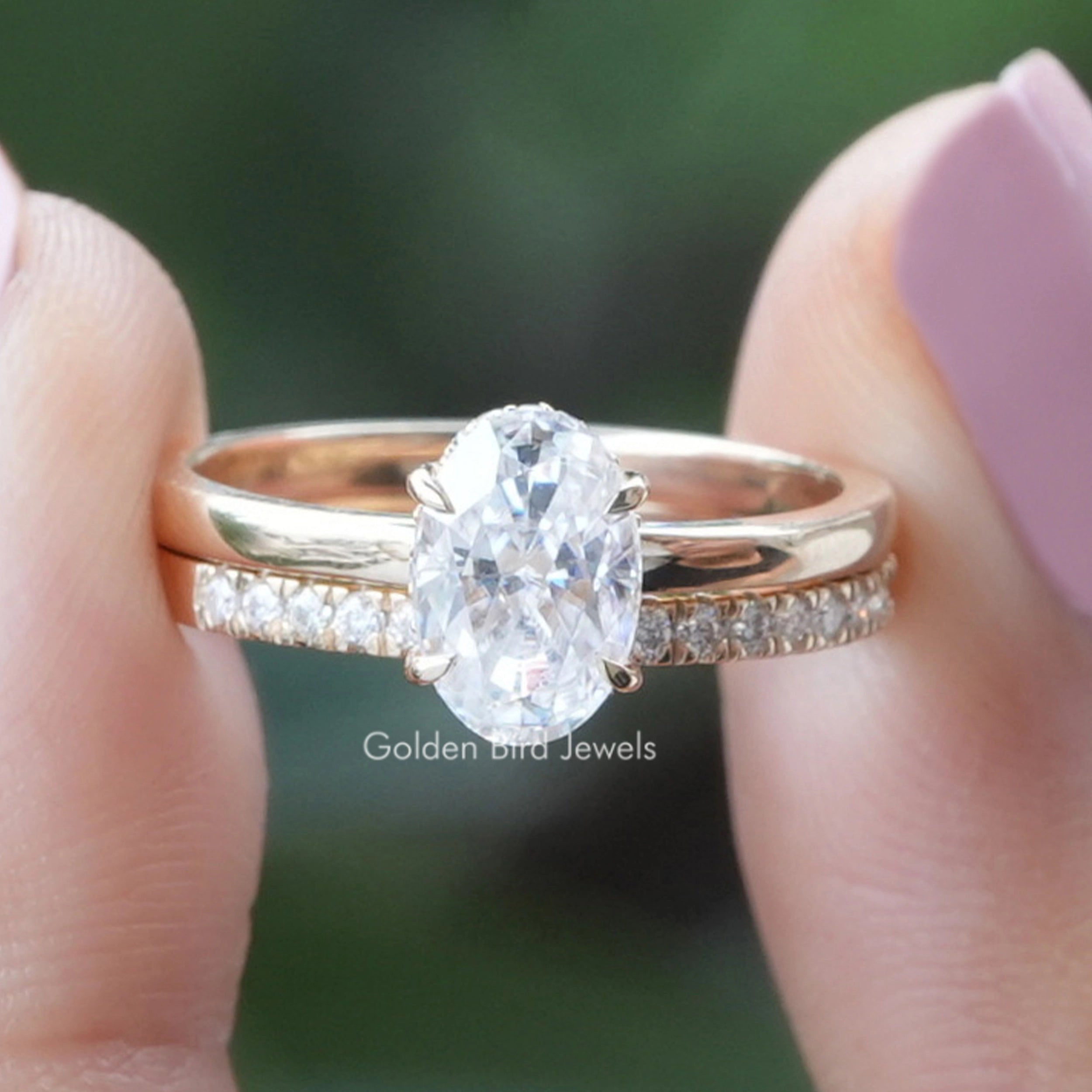 Colorless Oval Cut Hidden Halo Wedding Ring Set