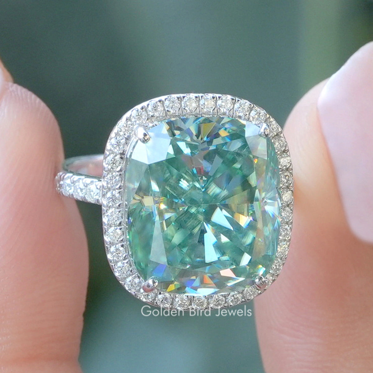 Cushion Cut Halo Moissanite Bridal Ring