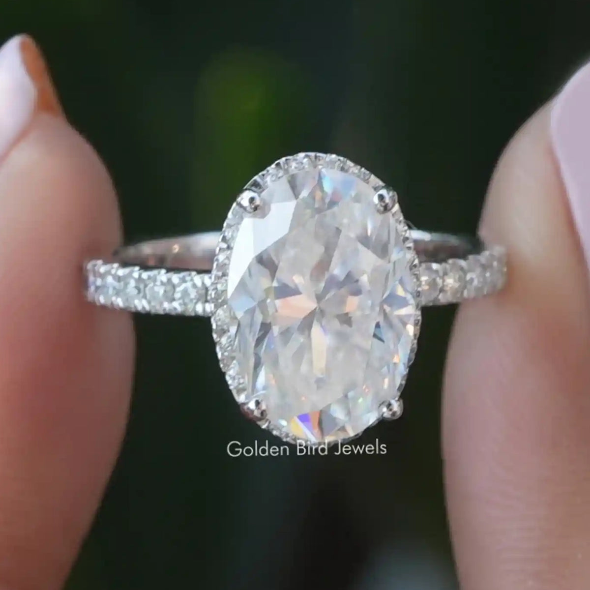 Oval Cut  Moissanite Hidden Halo Engagement Ring