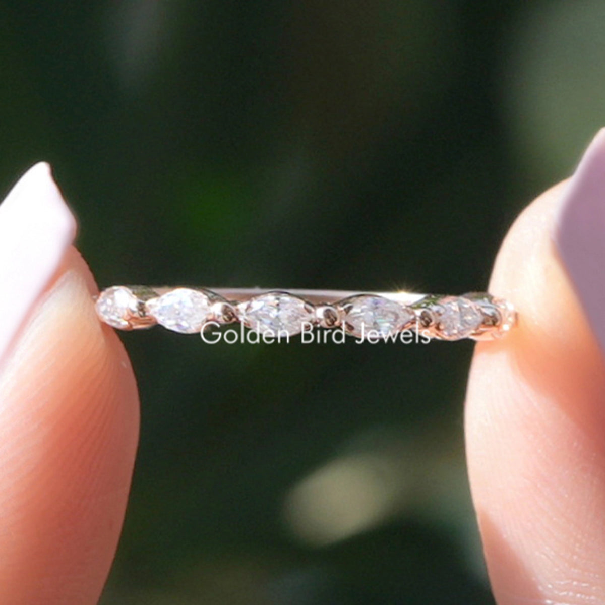 Marquise Cut Moissanite Half Eternity Dainty Wedding Band