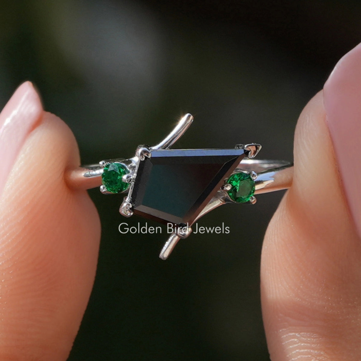 Black Kite Cut Moissanite Engagement Ring