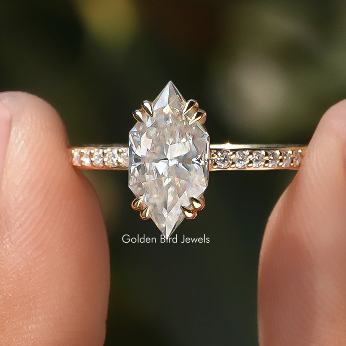 Dutch Marquise Cut Solitaire Accent Moissanite Ring