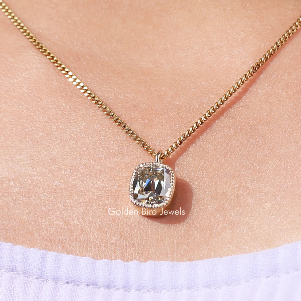 Old Mine Cushion Cut Bezel Set Moissanite Pendant