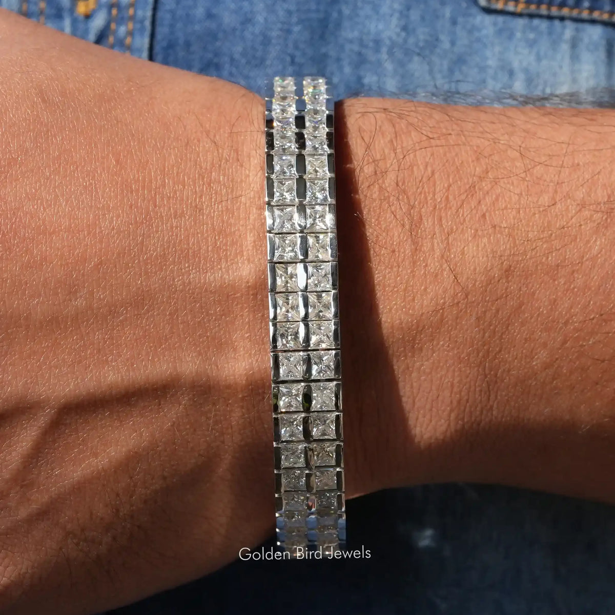 Princess Cut Moissanite Tennis Men's Bracelet