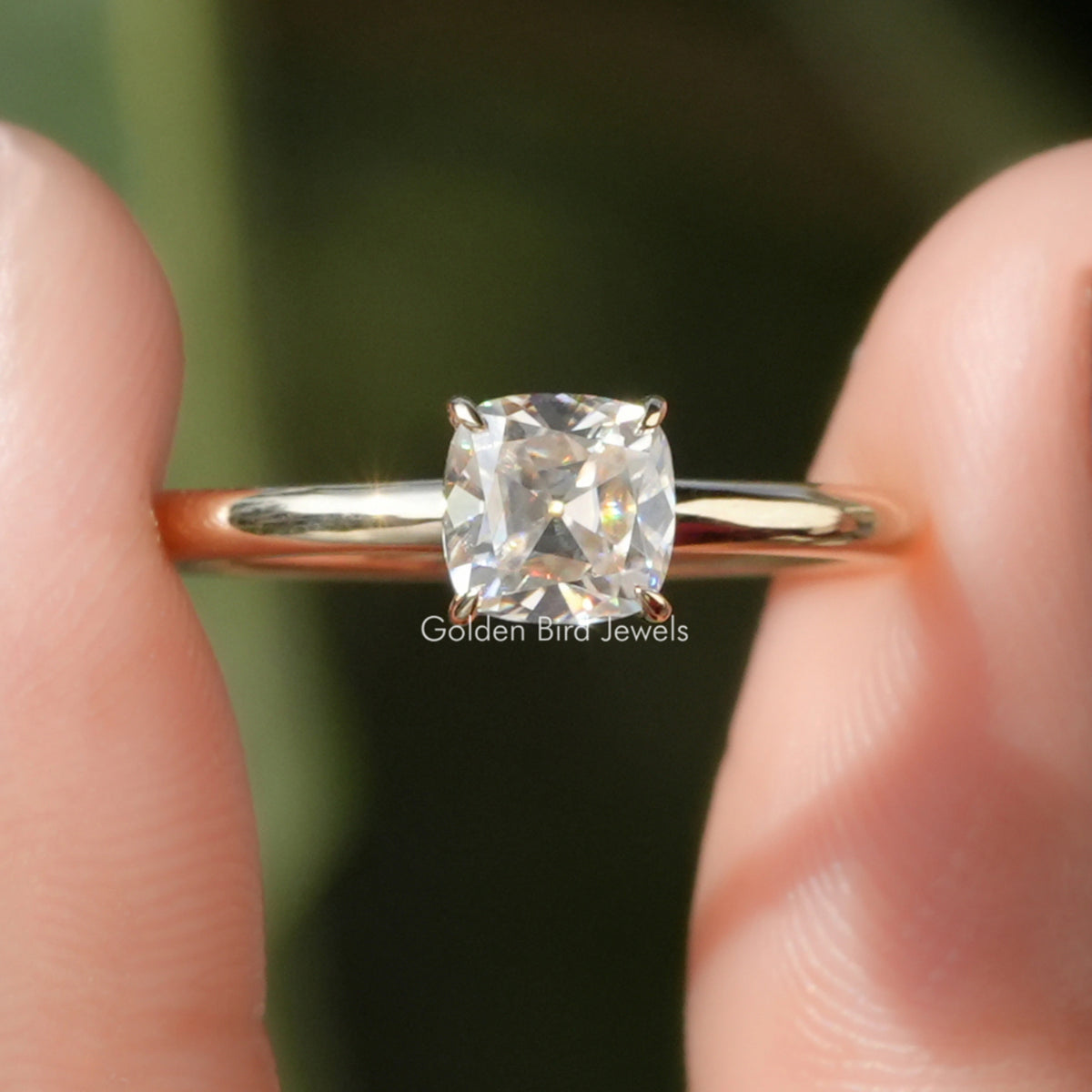 Old Mine Cushion Cut Moissanite Engagement Ring