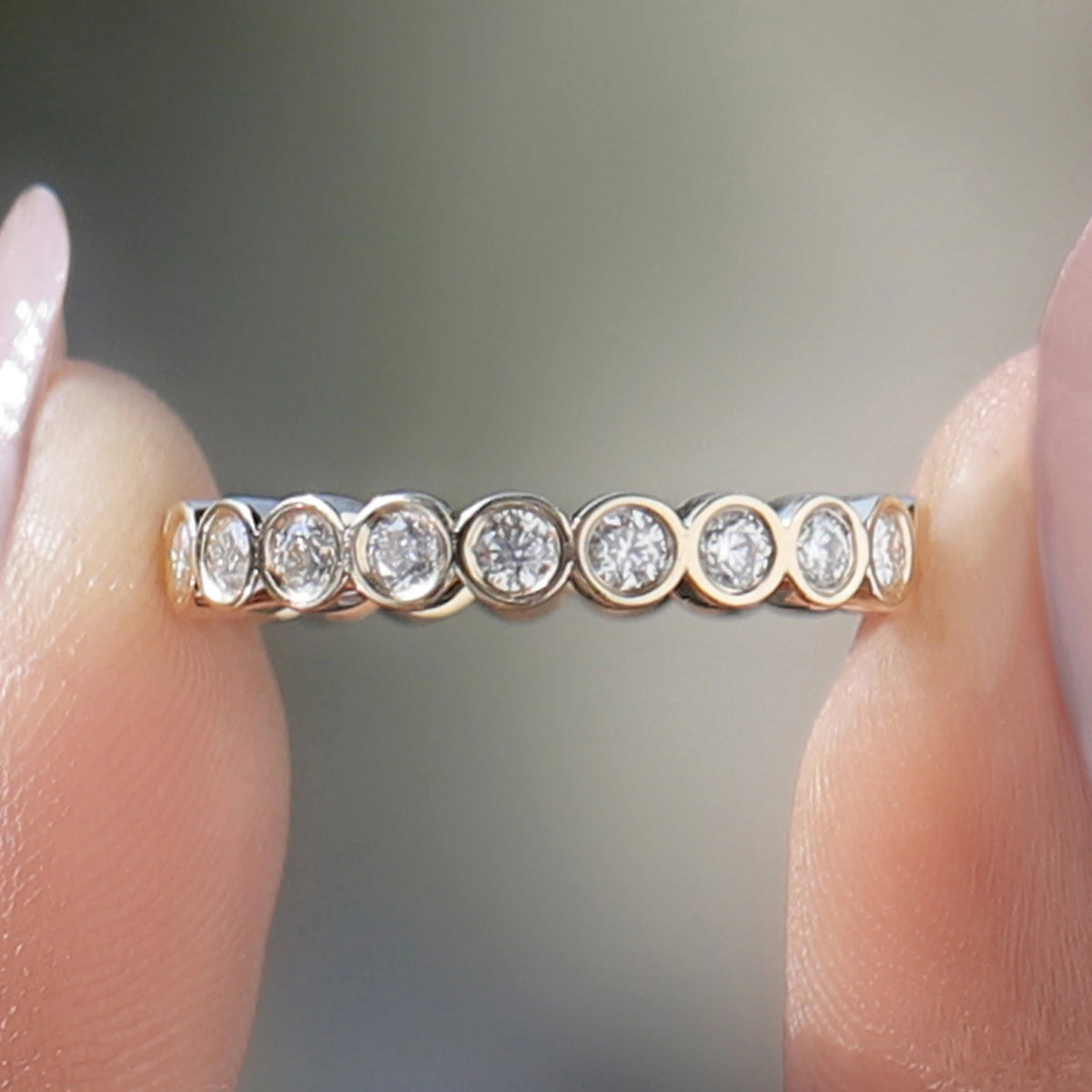 Round Cut Lab Diamond Bezel Set Full Eternity Band