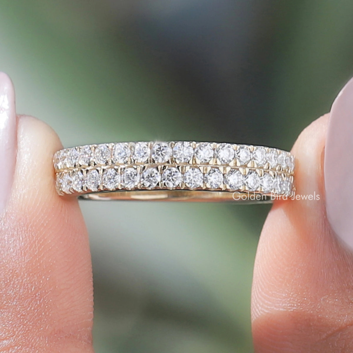 Round Cut Moissanite Two Row Eternity Band