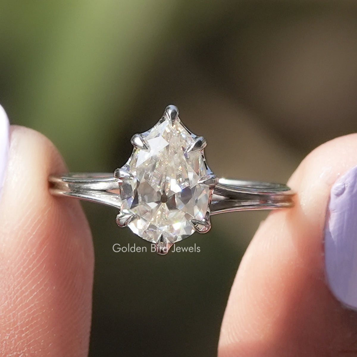 Old Mine Pear Cut Moissanite Solitaire Engagement Ring