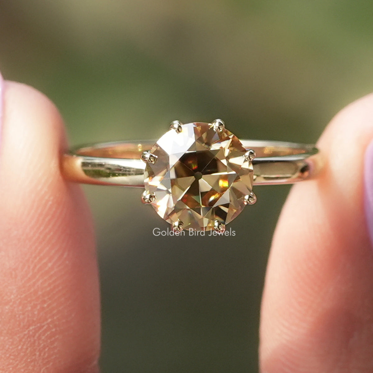 Champagne OEC Round Solitaire Moissanite Ring