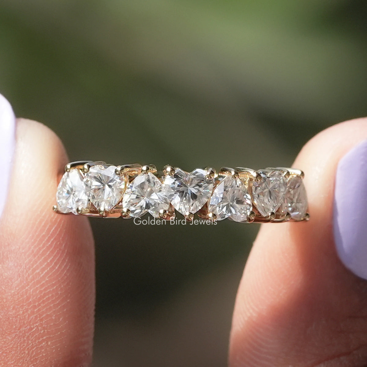 Heart Cut Moissanite Half Eternity 7 Stone Wedding Band